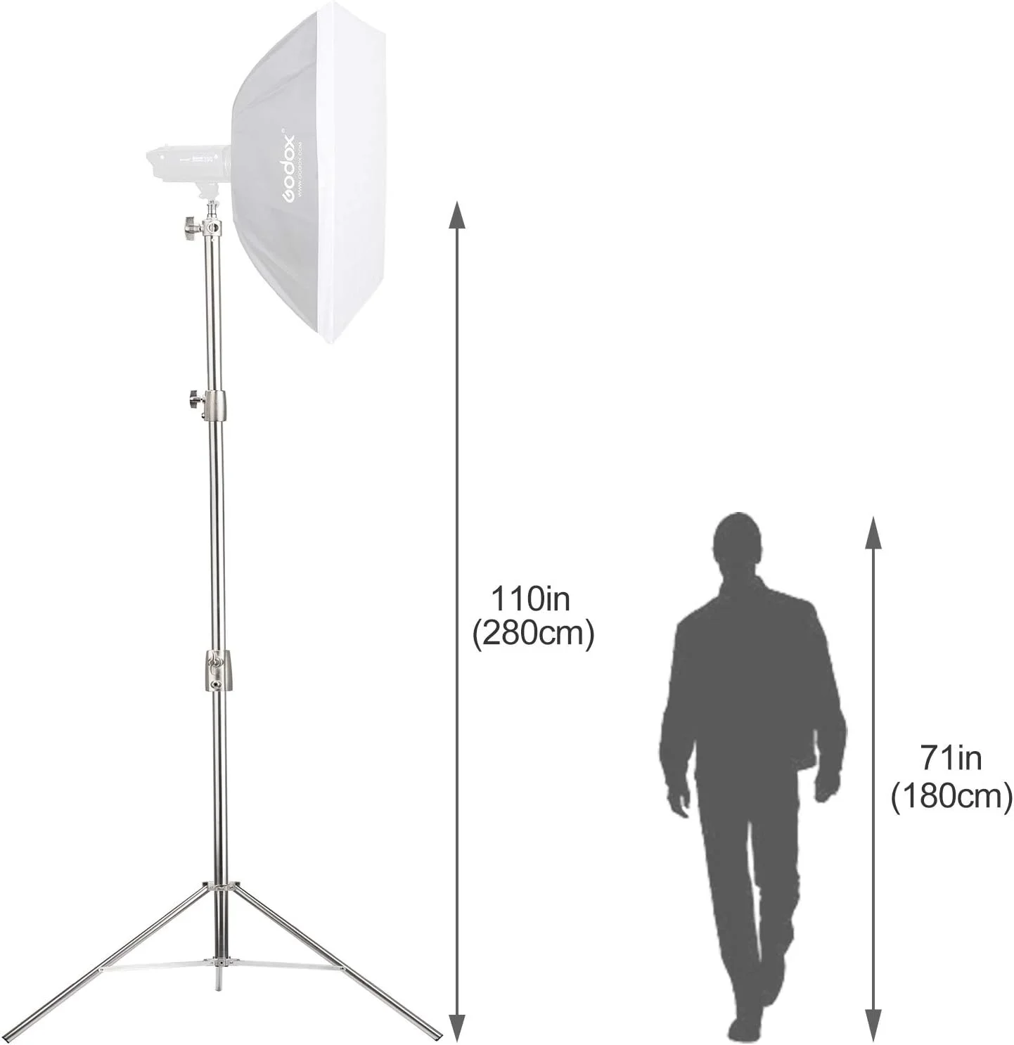ایچ شات 2 عدد پایه نور 2.8 متری به همراه کیف حمل، آداپتور استیل ضد زنگ سنگین 1/4 اینچ به 3/8 اینچ برای SL60W VL150W SL150W AD600BM MS300، سافت باکس استودیویی، مونو لایت و سایر تجهیزات عکاسی
