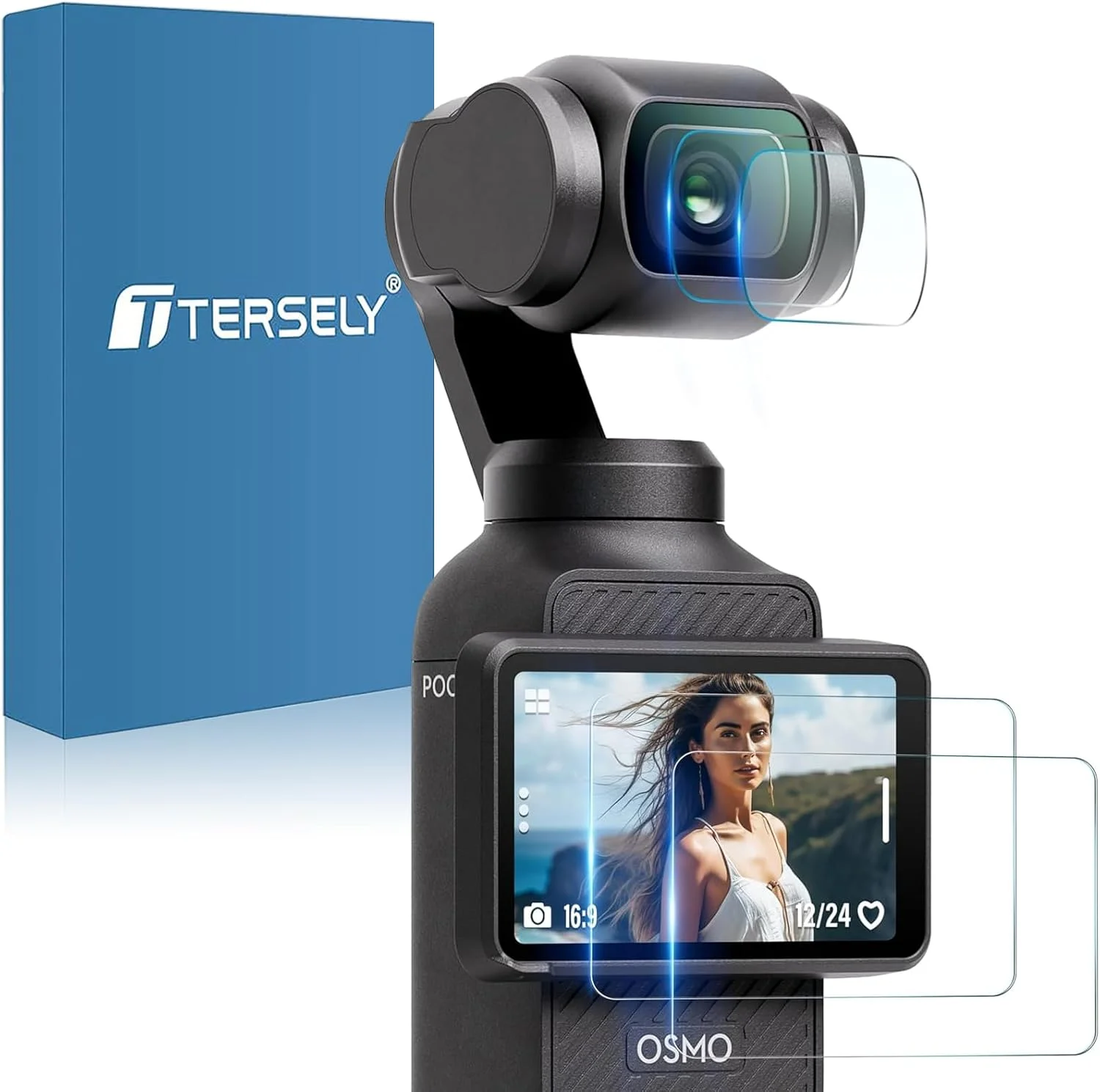 [2 ست 4 عددی] محافظ صفحه نمایش T Tersely برای DJI Osmo Pocket 3، محافظ صفحه نمایش شیشه ای حرارت دیده برای لنز دوربین جلو + فیلم برای DJI Osmo Pocket3 (عرضه شده در سال 2023)