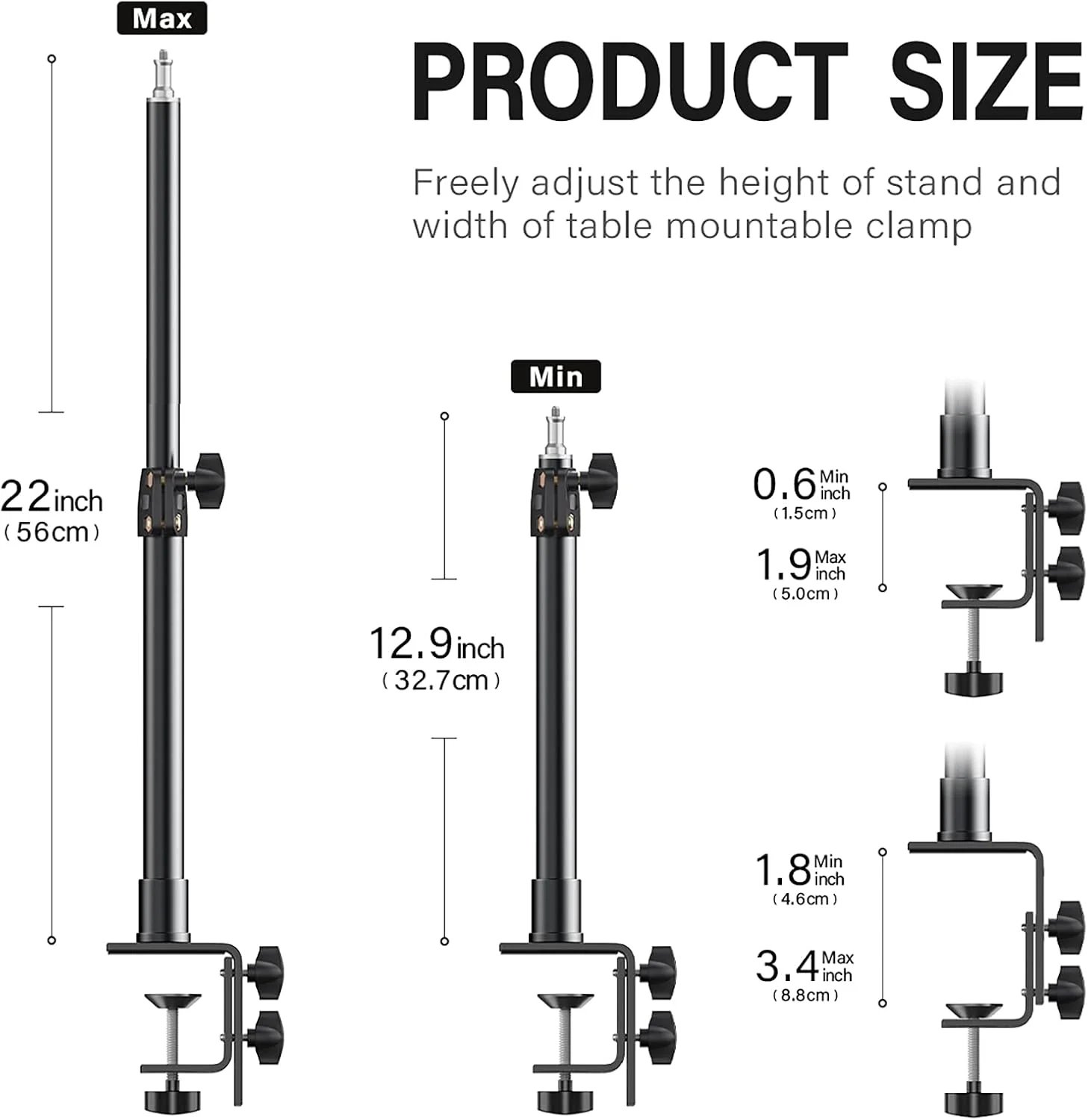 دو عدد پایه رومیزی دوربین با سر توپی 1/4 اینچی و آداپتور نصب کفشک سرد، پایه گیره C رومیزی 32.7-56 سانتیمتری، پایه نور آلومینیومی قابل تنظیم، برای دوربین DSLR، رینگ لایت، نور ویدیو دو عدد پایه رومیزی دوربین با سر توپی 1/4 اینچی و آداپتور نصب کفشک سرد، پایه گیره C رومیزی 32.7-56 سانتیمتری، پایه نور آلومینیومی قابل تنظیم، برای دوربین DSLR، رینگ لایت، نور ویدیو