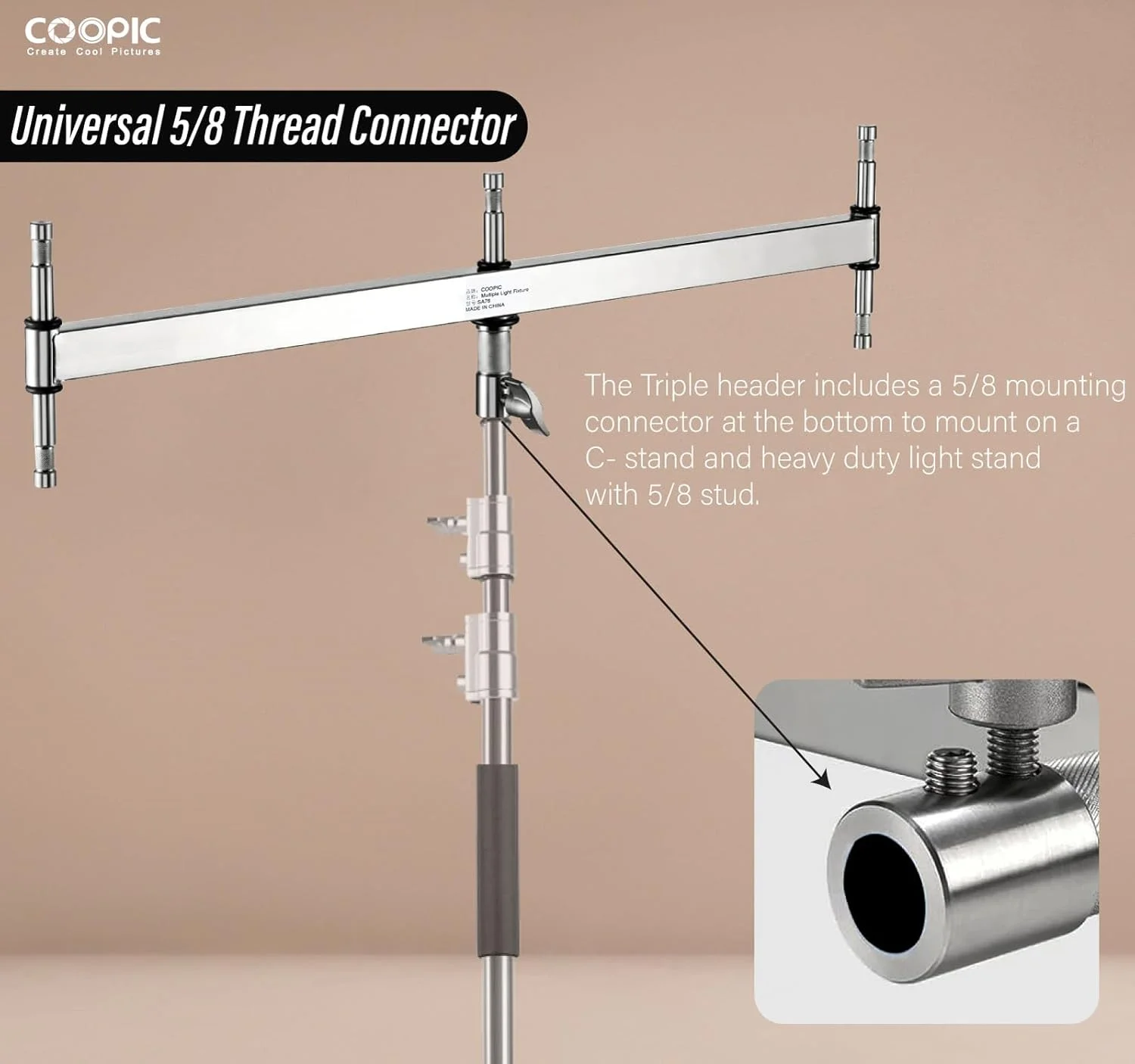 بازوی بوم SA76: راه حلی همه کاره برای نصب نور LED و فلاش استروب، دارای پین های 5/8 اینچی و 1/8 اینچی، مناسب برای پایه C / پایه نور.