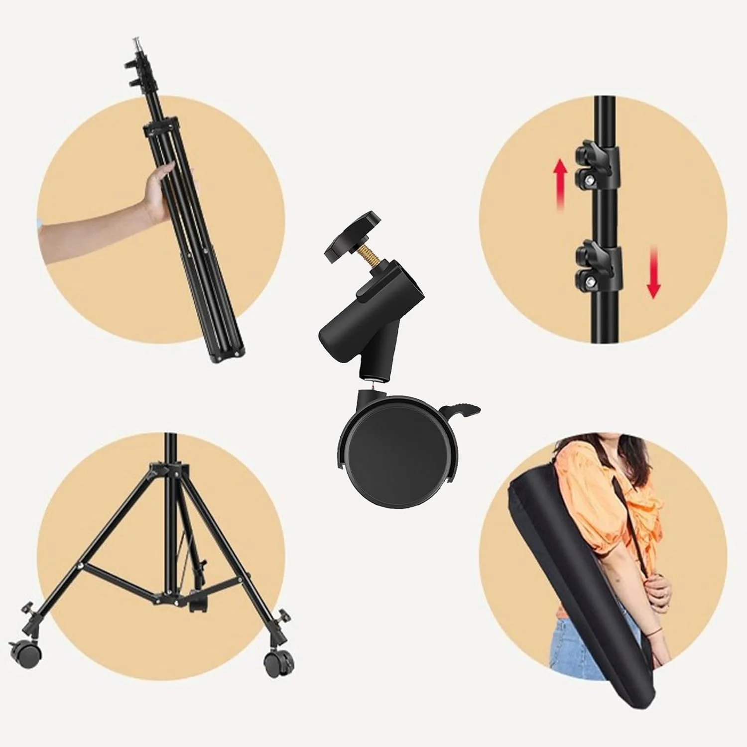 مجموعه 3 عددی چرخ های پایه نور عکاسی با ترمز برای عکاسان و فیلمبرداران