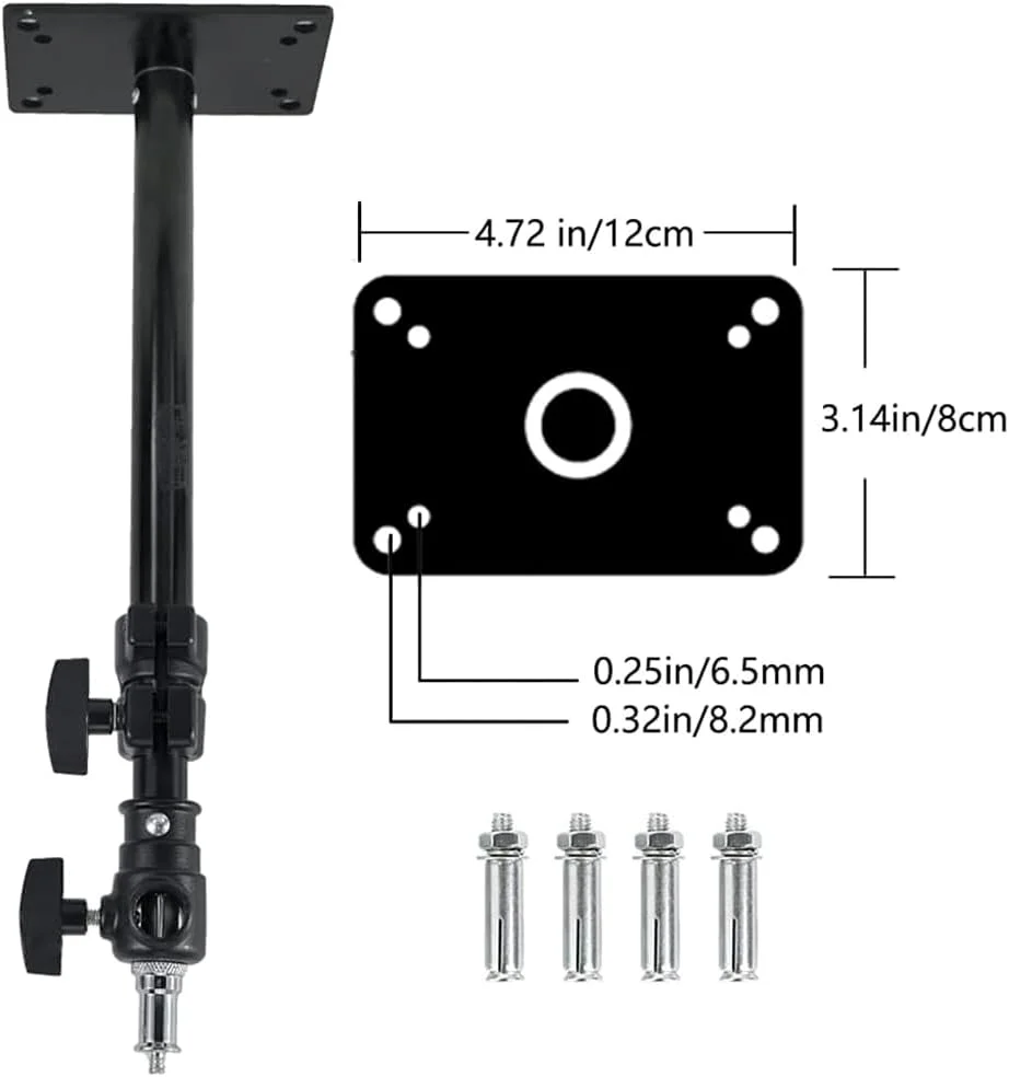 پایه نگهدارنده دیواری سقفی دوربین 36-55 سانتی متر با آداپتور یونیورسال 1/4 اینچ به 3/8 اینچ، بازوی عکاسی برای نور ویدئویی استودیوی عکس، فلاش، رینگ لایت