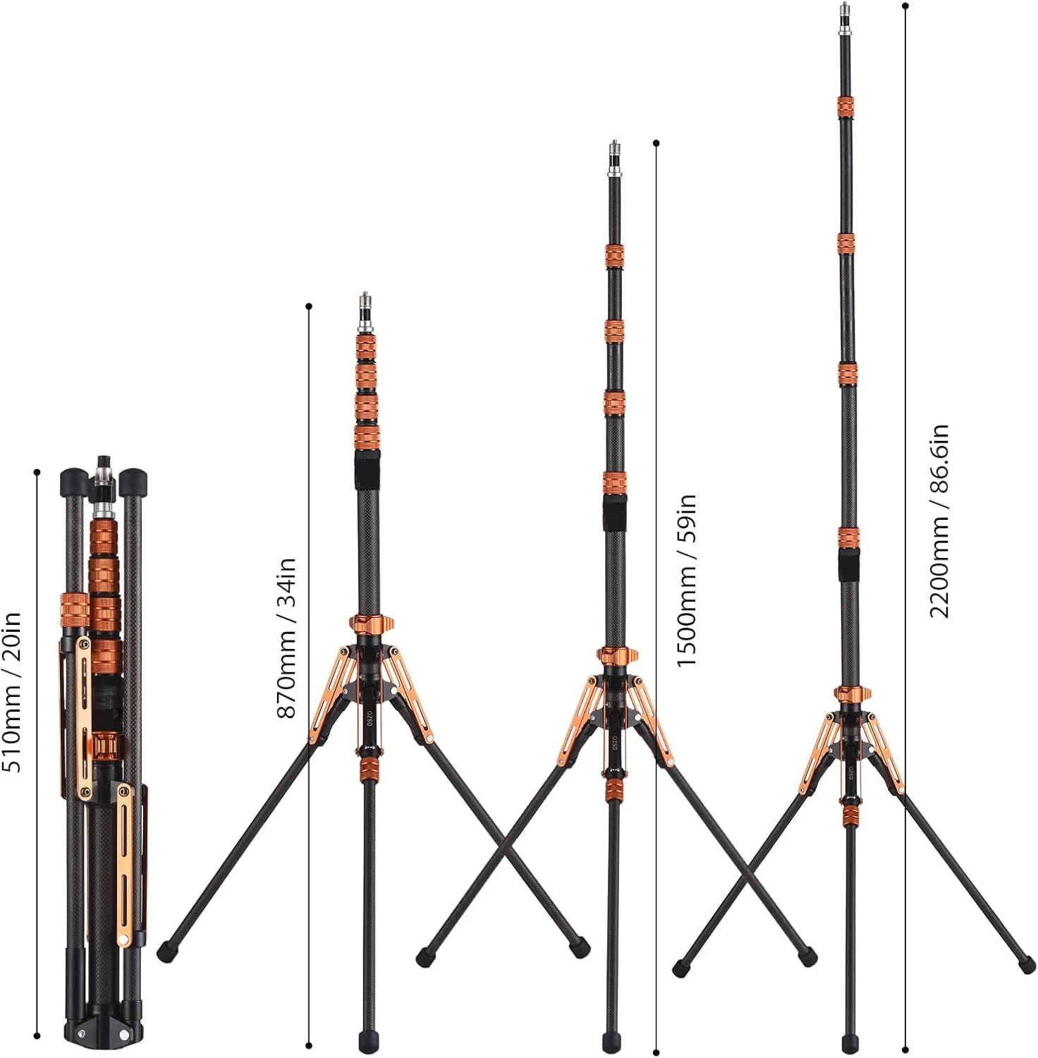 پایه سه پایه قابل حمل Andoer با ارتفاع 220 سانتی متر، پایه نورپردازی عکاسی، فیبر کربنی 5 قسمتی قابل تنظیم با ظرفیت بار 5 کیلوگرم به همراه ستون مرکزی جداشدنی برای نور ویدئویی LED، سافت باکس و رفلکتور