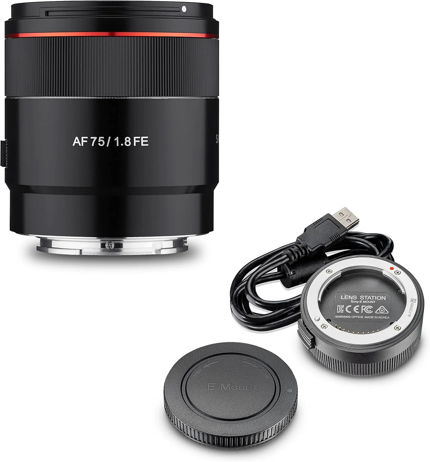 لنز سامیانگ AF 75 mm F1.8 FE + داک لنز برای سونی E، لنز پرتره برای فول فریم و APS-C، زاویه دید 32.9 درجه و فوکوس خودکار سریع، فاصله کانونی ثابت برای سونی A7C، A7 III، A6100 و دیگران