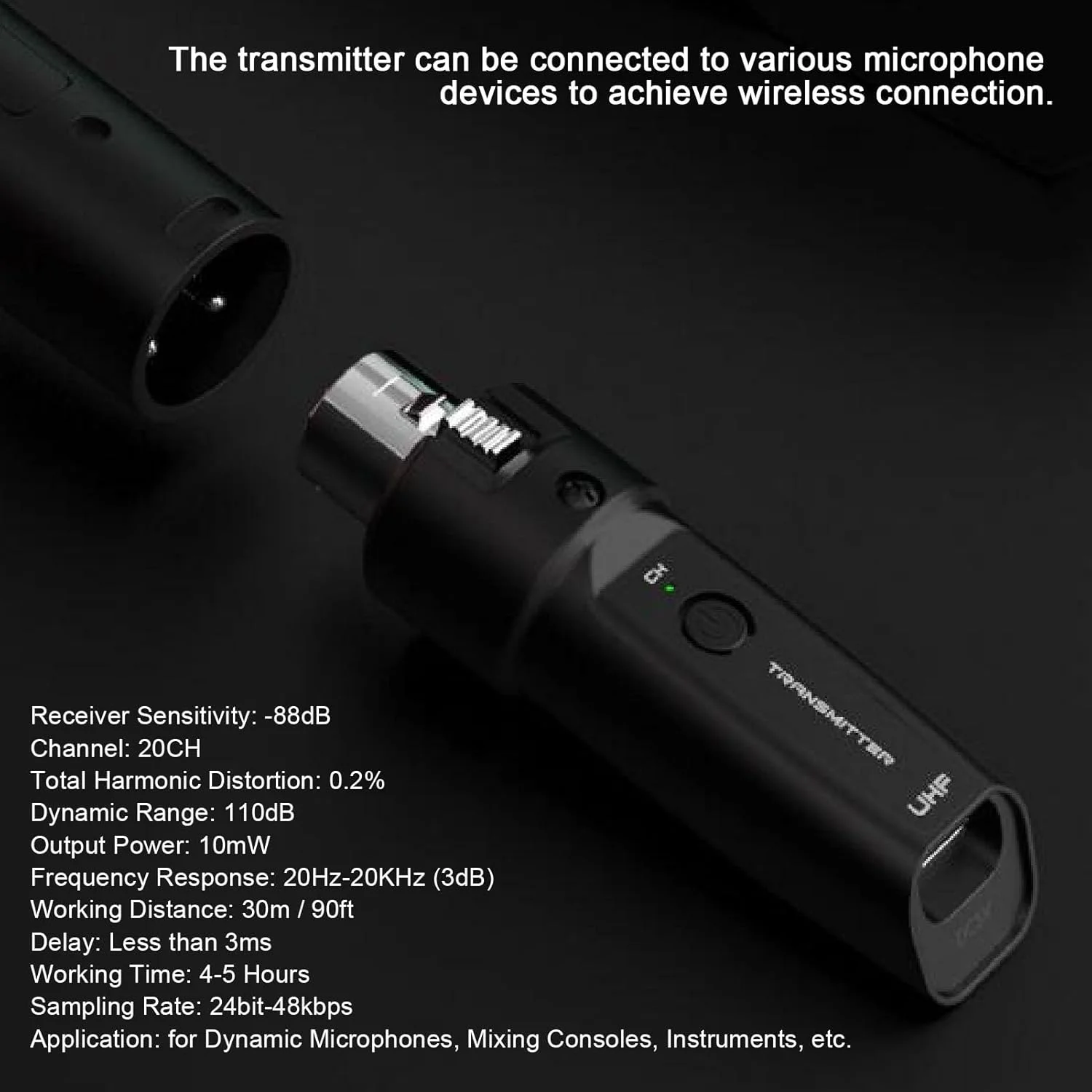 فرستنده و گیرنده بی‌سیم XLR برای میکروفون کندانسور، آداپتور میکروفون بی‌سیم قابل شارژ برای میکروفون‌های دینامیک، میکسرها، سازها