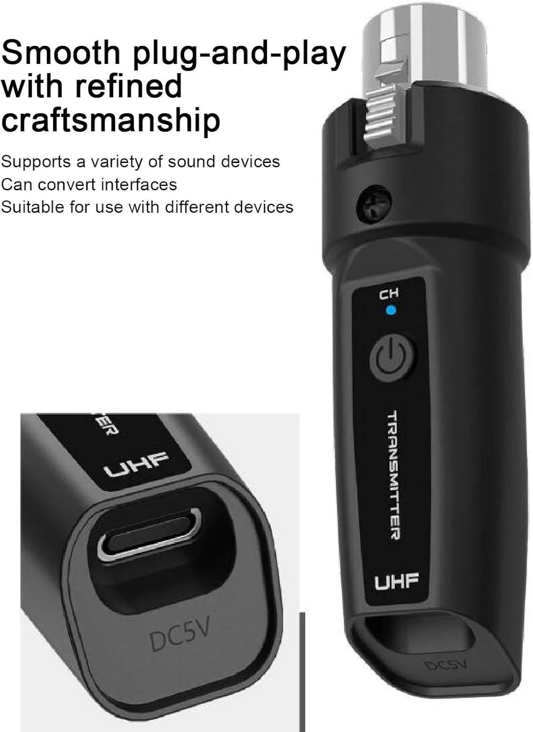فرستنده و گیرنده بی‌سیم XLR برای میکروفون کندانسور، آداپتور میکروفون بی‌سیم قابل شارژ برای میکروفون‌های دینامیک، میکسرها، سازها