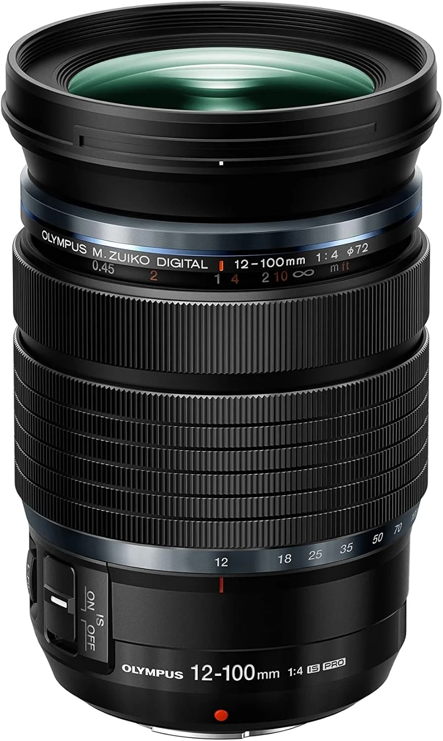 لنز Olympus M. Zuiko Digital ED 12-100mm F4 IS Pro، مناسب برای تمام دوربین های MFT (مدل های Olympus OM-D & PEN، سری Panasonic G)، مشکی
