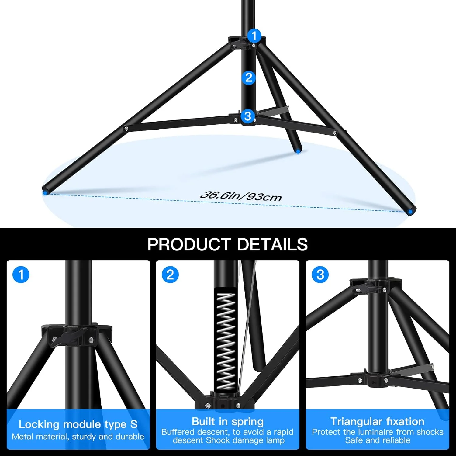 گودکس 2 عدد پایه نور 3 متری فلزی سنگین وزن قابل تنظیم با فنربندی و سه پایه مشکی قابل حمل به همراه 2 عدد براکت نگهدارنده فلاش اکسترنال نوع E و 2 عدد کیف حمل برای استودیو عکس و فیلم