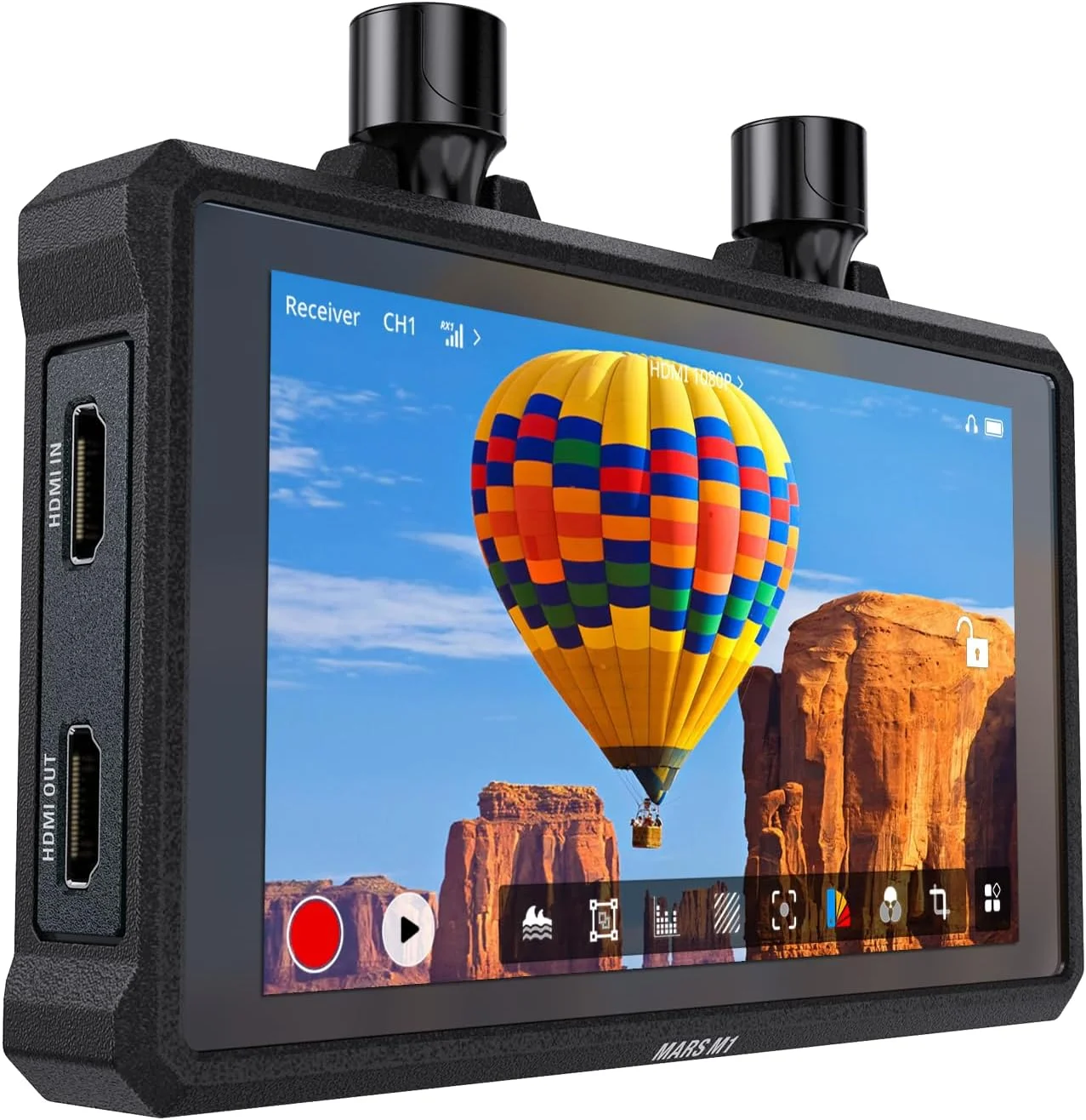 فرستنده، گیرنده و مانیتور بی‌سیم پیشرفته Hollyland Mars M1، 3 در 1، سیستم انتقال ویدیوی بی‌سیم SDI/HDMI با برد 150 متری و تاخیر بسیار کم 0.08 ثانیه، کیت انفرادی