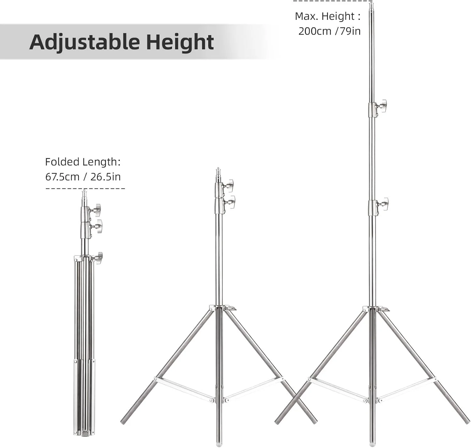 پایه نور فلزی قابل تنظیم HELEMIY 2M79in با پیچ 14 اینچی، استیل ضد زنگ، 2 قسمتی، ظرفیت بار 10 کیلوگرمی برای استودیوی عکاسی، نور ویدئویی LED، چتر، رینگ لایت، سافت باکس