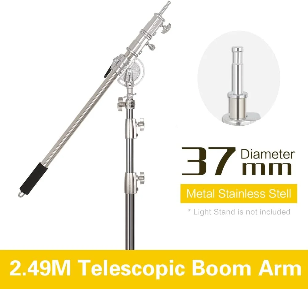 AECAM - کیت استیل بازوی متقاطع پایه نور 2.9 متری به همراه کیسه وزنه، لوازم جانبی استودیو عکاسی میله افزایش طول 2.49 متری (فقط بازوی بوم)