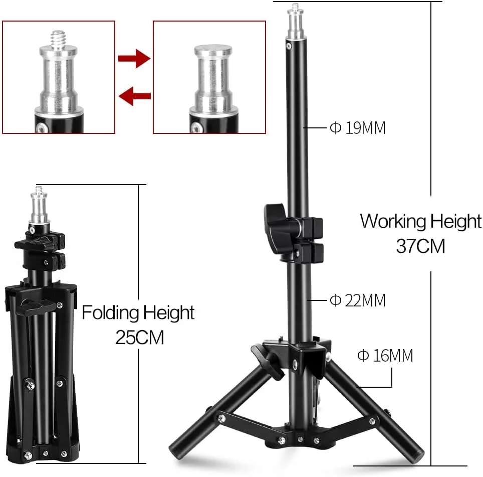 پایه نور رومیزی کوچک 37 سانتی متری با پیچ 1/4 اینچی برای استودیو عکس، رینگ لایت و لامپ LED (سر تخت)