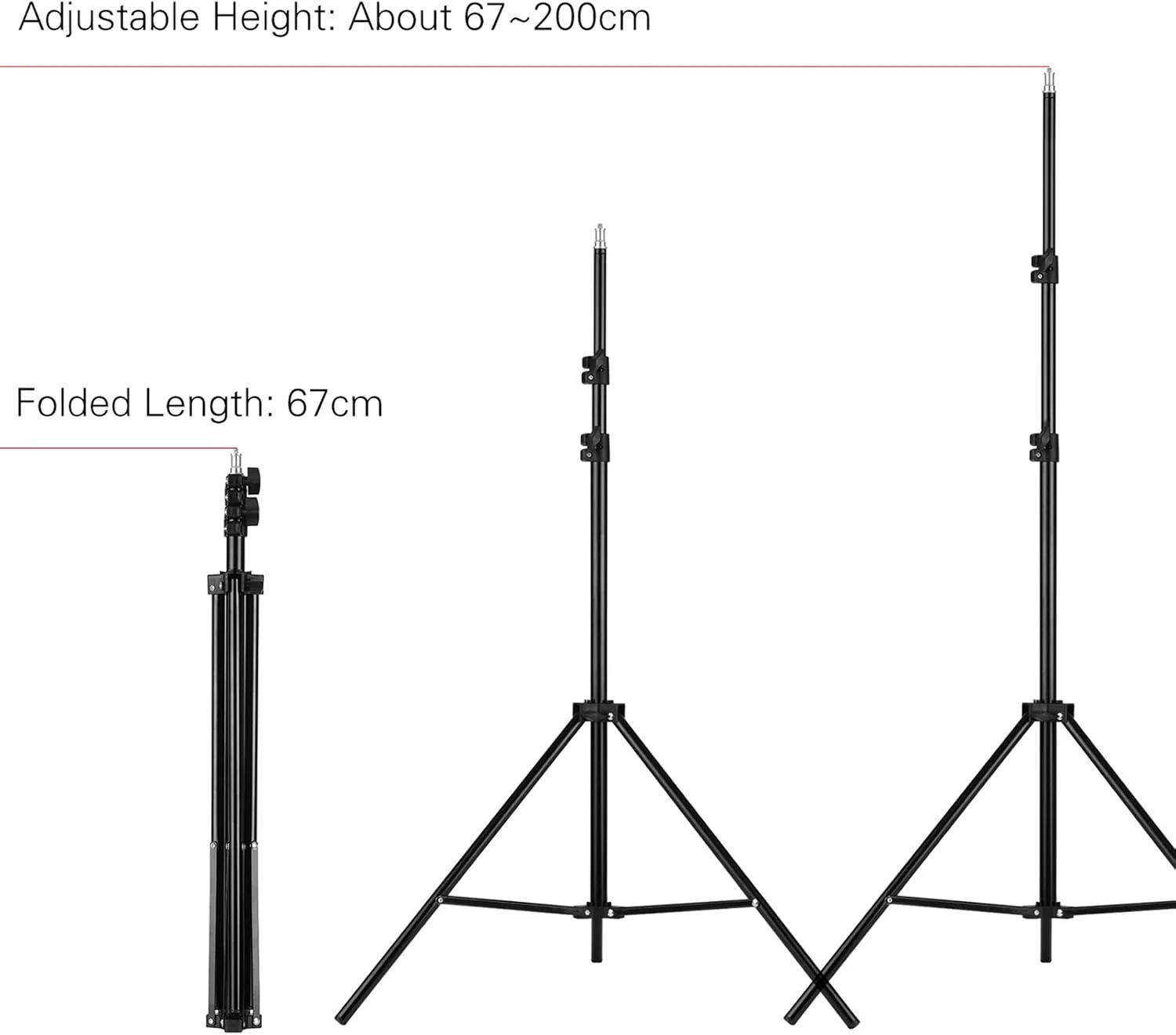 پایه نور سه پایه فلزی قابل تنظیم با پیچ 1/4 اینچی حداکثر ارتفاع 2 متر مناسب برای استودیو عکاسی، نور LED، ویدئو و چتر پایه نور سه پایه فلزی قابل تنظیم با پیچ 1/4 اینچی حداکثر ارتفاع 2 متر مناسب برای استودیو عکاسی، نور LED، ویدئو و چتر