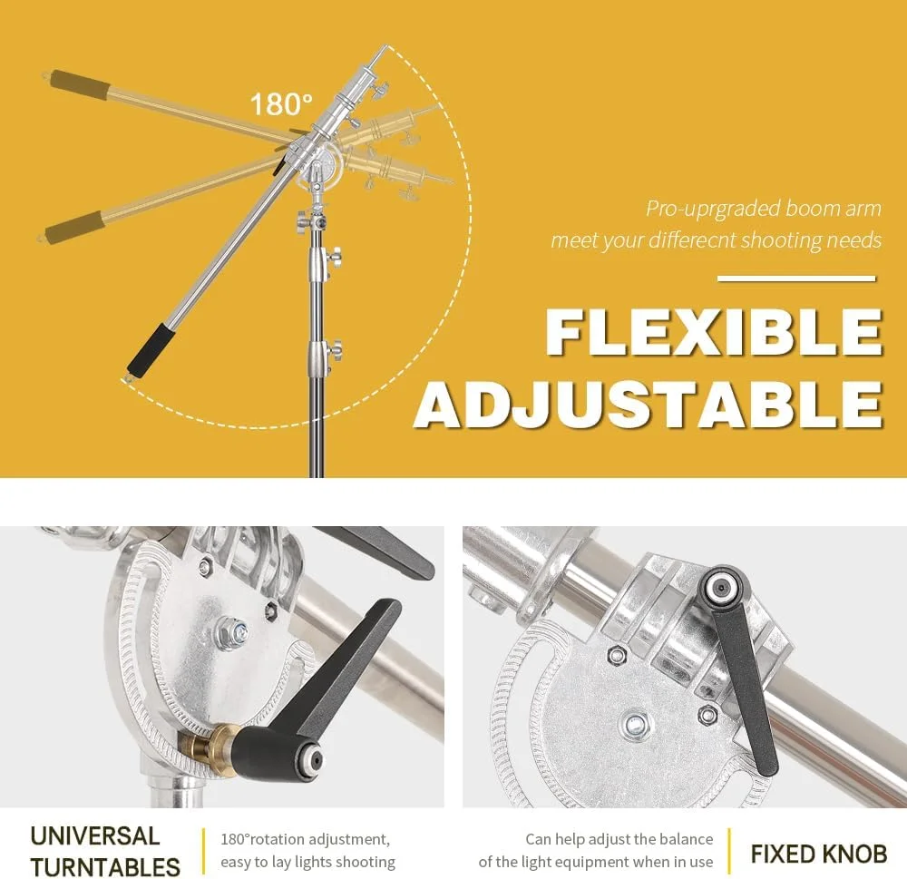 AECAM - کیت استیل بازوی متقاطع پایه نور 2.9 متری به همراه کیسه وزنه، لوازم جانبی استودیو عکاسی میله افزایش طول 2.49 متری (فقط بازوی بوم)