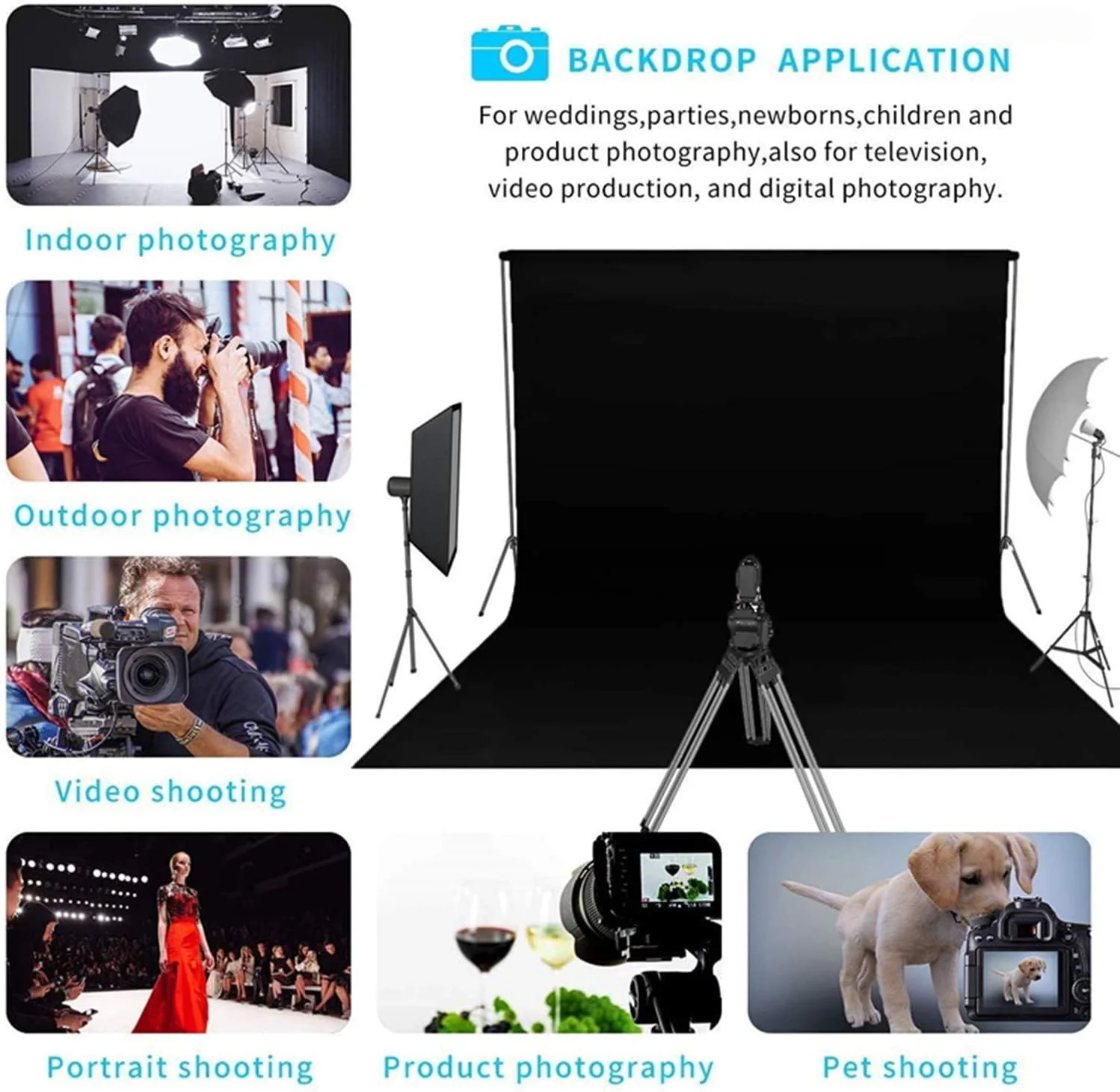 پس زمینه عکاسی TAME، 2x3 متر، پارچه پلی استر، صفحه سفید کروماکی، پس زمینه غرفه عکس، بدون چروک و تاشو برای استودیو عکس و فیلم (شامل 4 عدد گیره پس زمینه) (مشکی) پس زمینه عکاسی TAME، 2x3 متر، پارچه پلی استر، صفحه سفید کروماکی، پس زمینه غرفه عکس، بدون چروک و تاشو برای استودیو عکس و فیلم (شامل 4 عدد گیره پس زمینه) (مشکی)