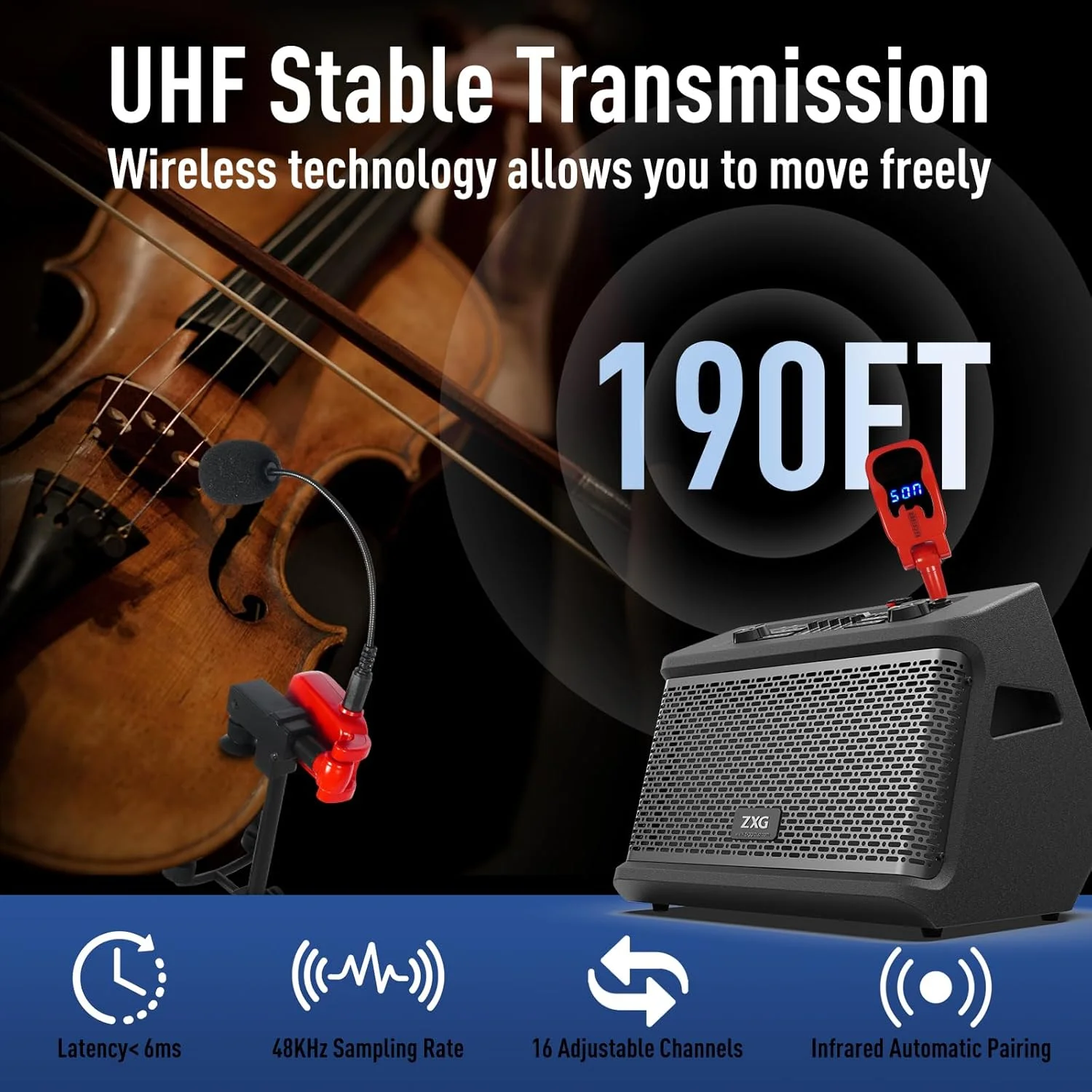 میکروفون سازهای بی‌سیم Devilclaw، میکروفون ویولن، میکروفون ساکسیفون، گیرنده و فرستنده بی‌سیم، Plug and Play، مناسب برای ترومپت، کلارینت، ویولن سل