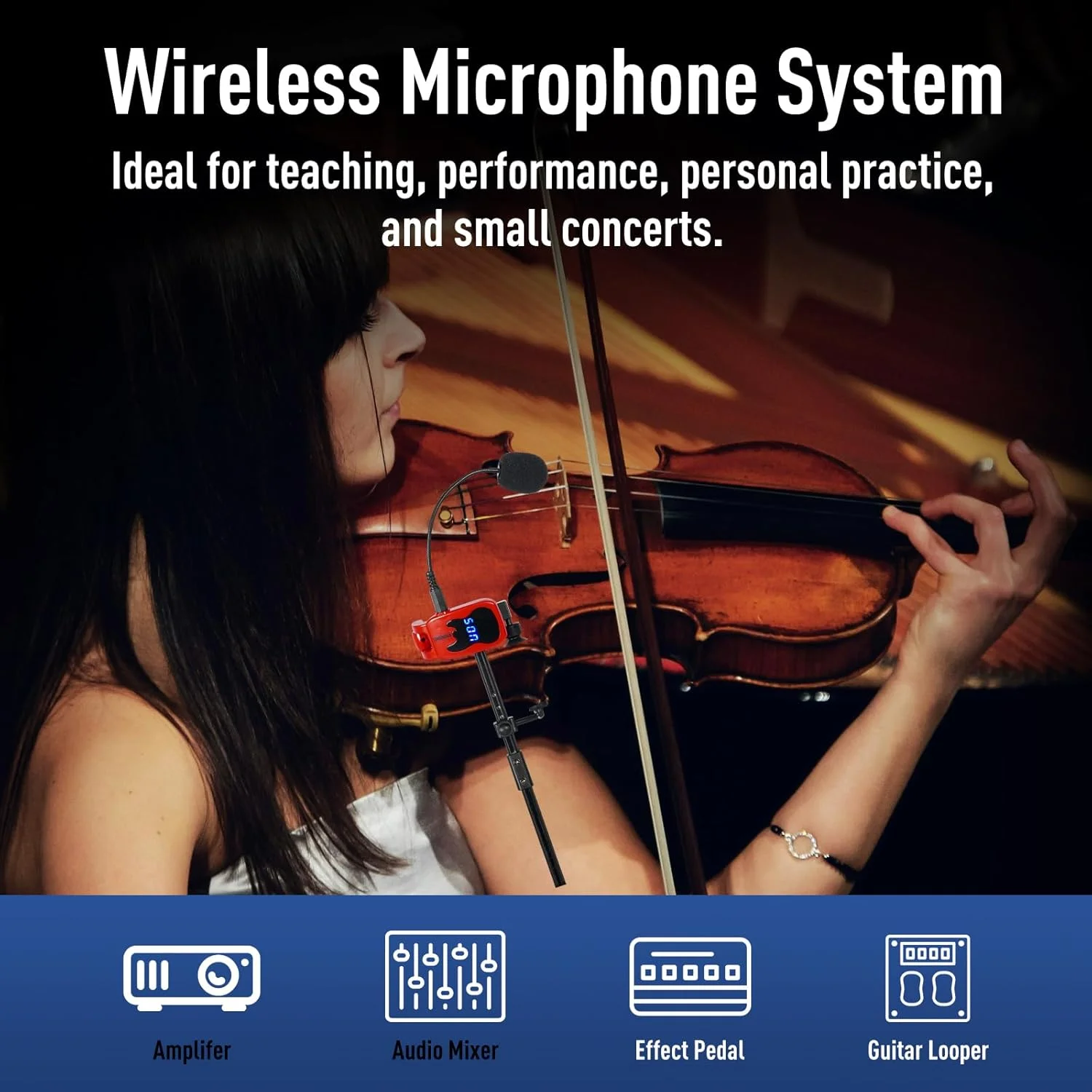 میکروفون سازهای بی‌سیم Devilclaw، میکروفون ویولن، میکروفون ساکسیفون، گیرنده و فرستنده بی‌سیم، Plug and Play، مناسب برای ترومپت، کلارینت، ویولن سل