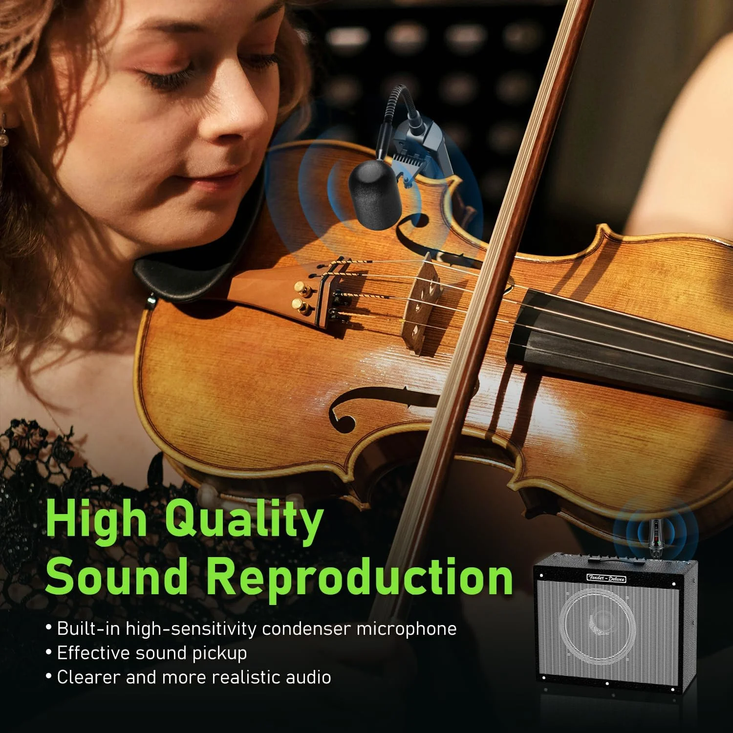 میکروفون ویولن بی‌سیم، میکروفون بی‌سیم UHF قابل حمل برای سازهای موسیقی با فرستنده و گیرنده 6.35 میلی‌متری برای نوازندگان، معلمان، اجراهای صحنه‌ای VT-5