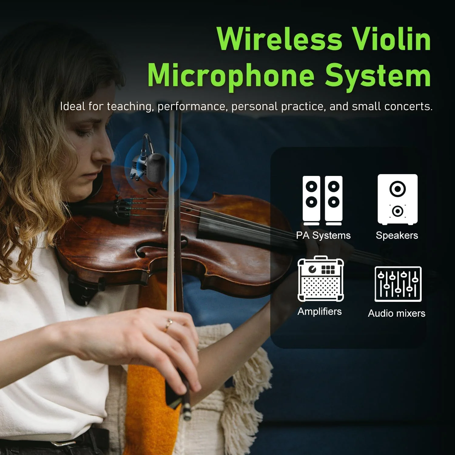 میکروفون ویولن بی‌سیم، میکروفون بی‌سیم UHF قابل حمل برای سازهای موسیقی با فرستنده و گیرنده 6.35 میلی‌متری برای نوازندگان، معلمان، اجراهای صحنه‌ای VT-5