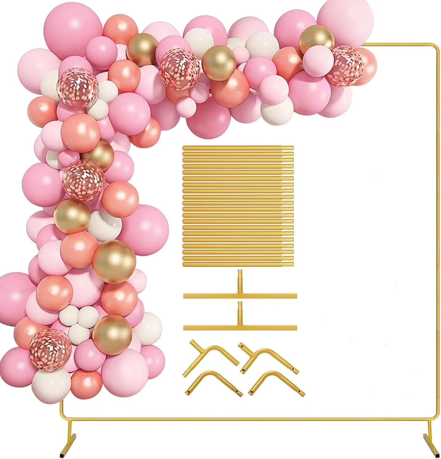پایه طاق بادکنک ۲ متری XTECH، قاب طاق فلزی پایدار، کیت تزئین قاب طاق بادکنک طلایی برای عروسی، جشن تولد، جشن نوزاد، تزئینات جشنواره (مربع طلایی)