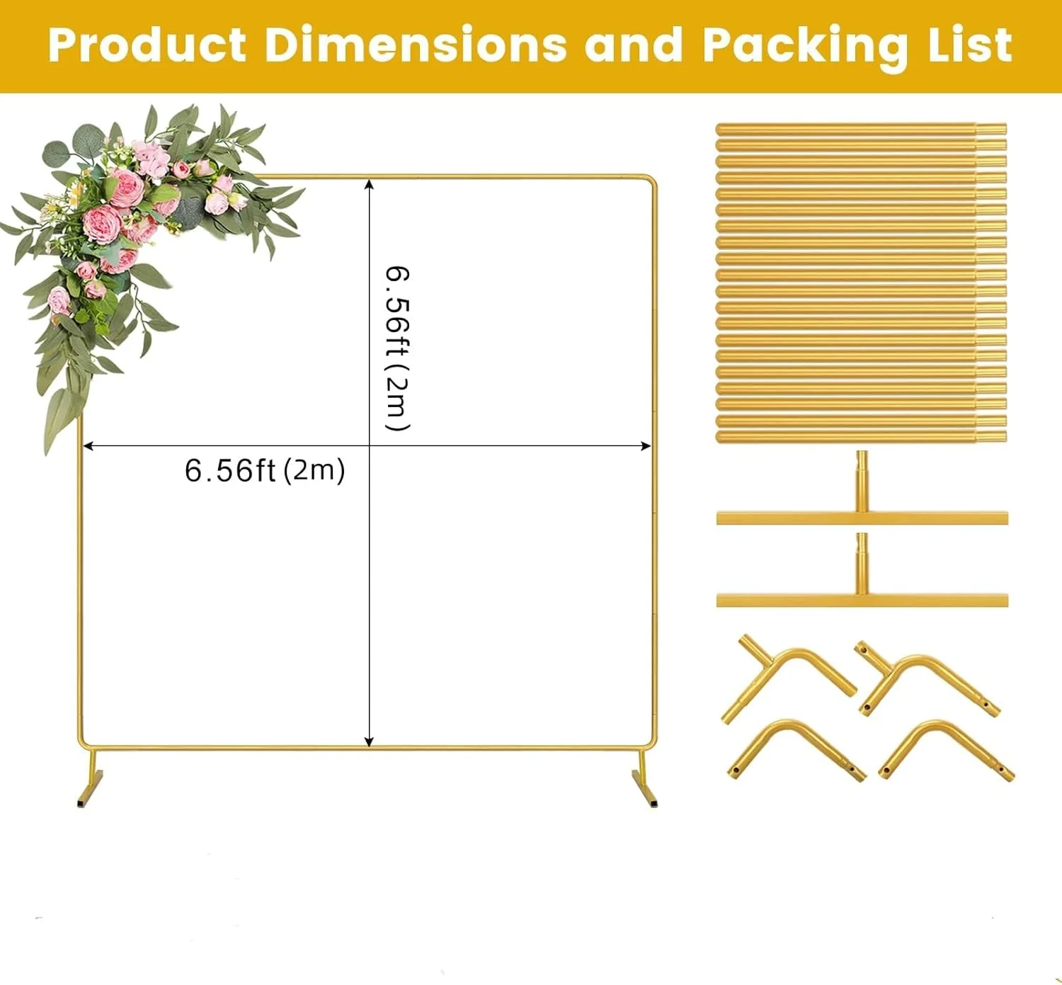 پایه طاق بادکنک ۲ متری XTECH، قاب طاق فلزی پایدار، کیت تزئین قاب طاق بادکنک طلایی برای عروسی، جشن تولد، جشن نوزاد، تزئینات جشنواره (مربع طلایی) پایه طاق بادکنک ۲ متری XTECH، قاب طاق فلزی پایدار، کیت تزئین قاب طاق بادکنک طلایی برای عروسی، جشن تولد، جشن نوزاد، تزئینات جشنواره (مربع طلایی)