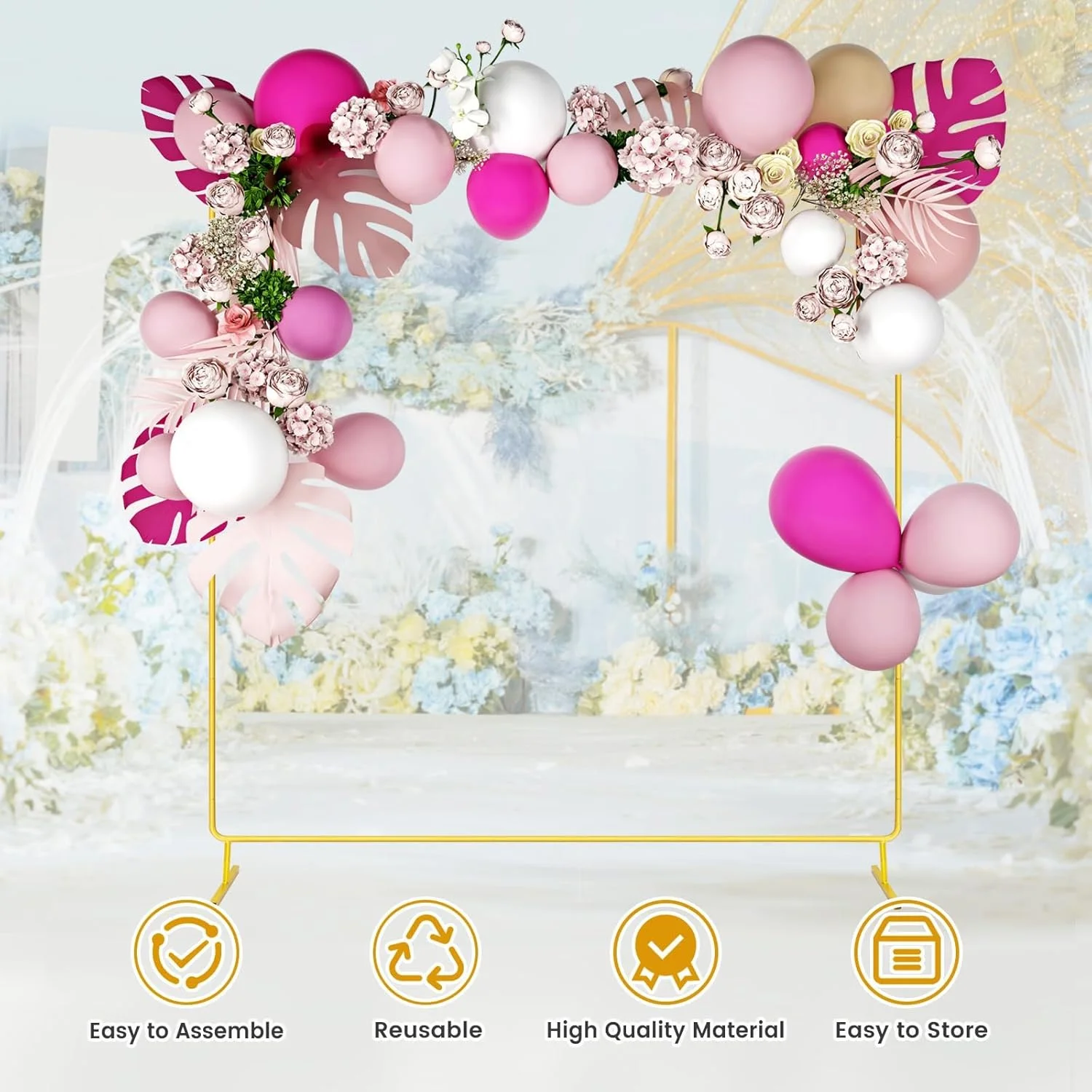 پایه طاق بادکنک ۲ متری XTECH، قاب طاق فلزی پایدار، کیت تزئین قاب طاق بادکنک طلایی برای عروسی، جشن تولد، جشن نوزاد، تزئینات جشنواره (مربع طلایی) پایه طاق بادکنک ۲ متری XTECH، قاب طاق فلزی پایدار، کیت تزئین قاب طاق بادکنک طلایی برای عروسی، جشن تولد، جشن نوزاد، تزئینات جشنواره (مربع طلایی)