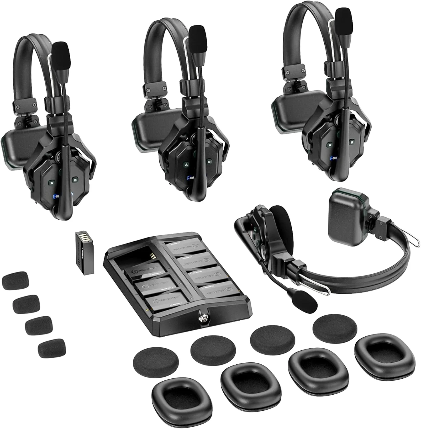 سیستم اینترکام بی‌سیم تمام دوبلکس Hollyland Solidcom C1 4S، ارتباط 4 نفره، هدست تک گوش با 1 هدست اصلی و 3 هدست ریموت، میکروفون، برد 1100 فوت