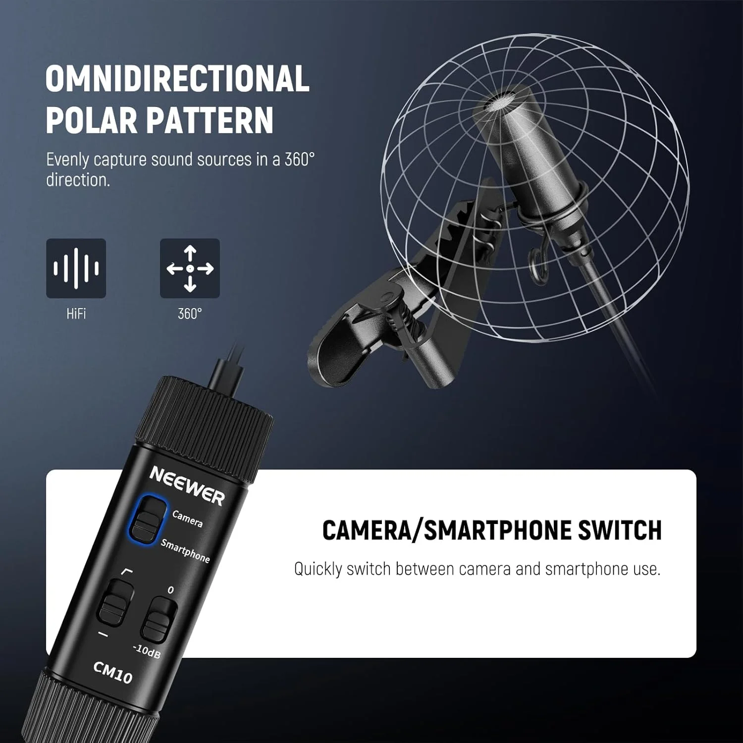 میکروفون یقهای Neewer 3.5mm TRRS با قابلیت اتصال سریع، میکروفون کاندنسر امنیدایرکشنال گیرهای کوچک برای دوربین، تلفن و کامپیوتر، برش فرکانس پایین، کنترل گین، جک هدفون مانیتورینگ، مدل CM10 میکروفون یقهای Neewer 3.5mm TRRS با قابلیت اتصال سریع، میکروفون کاندنسر امنیدایرکشنال گیرهای کوچک برای دوربین، تلفن و کامپیوتر، برش فرکانس پایین، کنترل گین، جک هدفون مانیتورینگ، مدل CM10