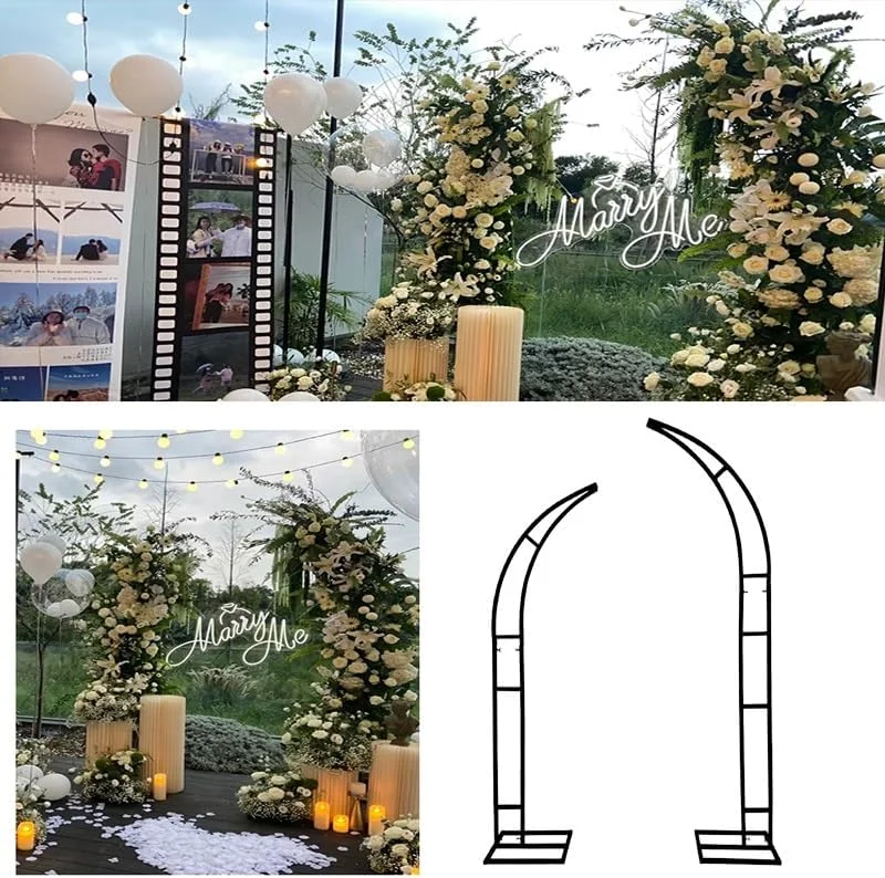 مجموعه 2 عددی قاب طاق فلزی برای مراسم عروسی، استند پس زمینه طاق بادکنک برای جشن، تولد، سالگرد، جشن نوزاد، دکور گل آرایی رویدادهای داخلی و خارجی، مشکی 150cm+180cm