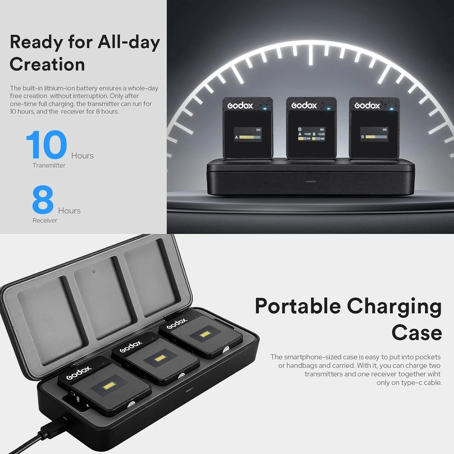 سیستم میکروفون بی سیم GODOX MoveLink II M2 (2 فرستنده + 1 گیرنده + جعبه شارژ)، میکروفون یقه ای حذف نویز بی سیم 2.4G، برد 100 متر، سازگار با اندروید، دوربین ها، مصاحبه سیستم میکروفون بی سیم GODOX MoveLink II M2 (2 فرستنده + 1 گیرنده + جعبه شارژ)، میکروفون یقه ای حذف نویز بی سیم 2.4G، برد 100 متر، سازگار با اندروید، دوربین ها، مصاحبه