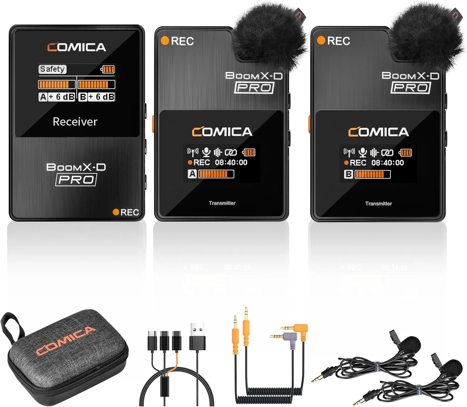 میکروفون یقه ای بی سیم COMICA BoomX-D2 PRO برای آیفون، اندروید، دوربین و کامپیوتر، میکروفون لاوالیر با حافظه 16 گیگابایتی، ضبط ایمن صدا و حذف نویز، میکروفون لاو برای ضبط ویدیو در یوتیوب و تیک تاک