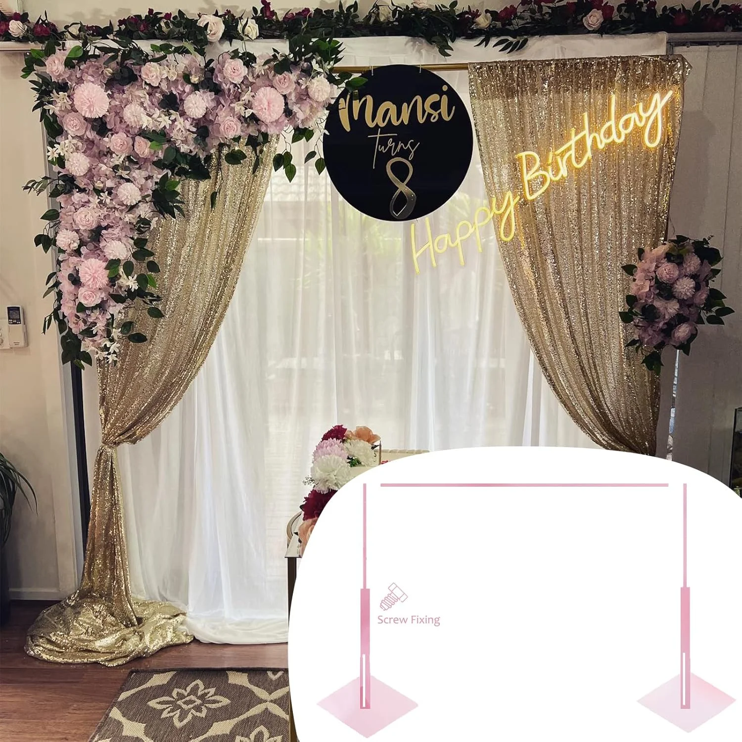 پایه پس زمینه حرفه ای 3 متری، پایه نگهدارنده پرده نقره ای قابل حمل، پایه با قابلیت تنظیم ارتفاع برای پس زمینه عکاسی مهمانی - پرده ها شامل نمی شوند