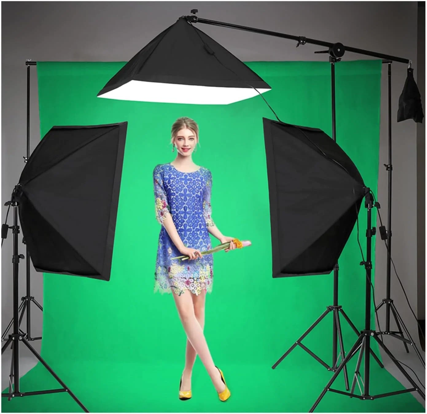پایه نگهدارنده پس زمینه عکاسی، سافت باکس و تجهیزات نورپردازی استودیو عکس به همراه سه پایه و پس زمینه سبز 2 متری پایه نگهدارنده پس زمینه عکاسی، سافت باکس و تجهیزات نورپردازی استودیو عکس به همراه سه پایه و پس زمینه سبز 2 متری