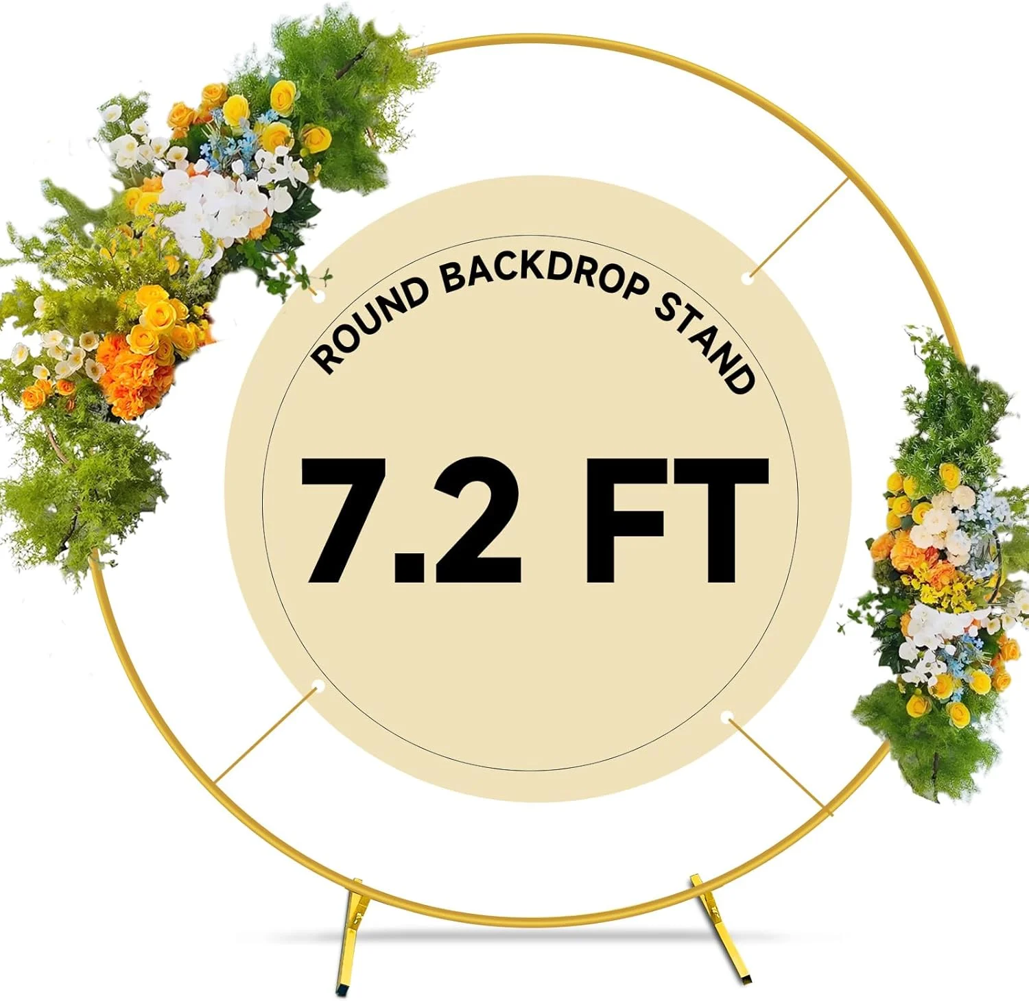 پایه پس زمینه دایره ای طلایی برای بادکنک آرایی، مناسب برای تزئینات جشن تولد، مهمانی، جشن نوزاد، دکور گل، مراسم سالگرد و عروسی - ارتفاع 2.2 متر