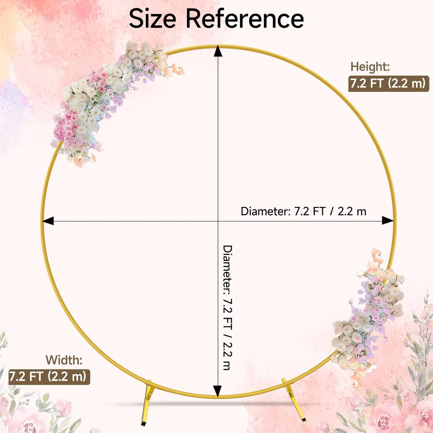 پایه پس زمینه دایره ای طلایی برای بادکنک آرایی، مناسب برای تزئینات جشن تولد، مهمانی، جشن نوزاد، دکور گل، مراسم سالگرد و عروسی - ارتفاع 2.2 متر