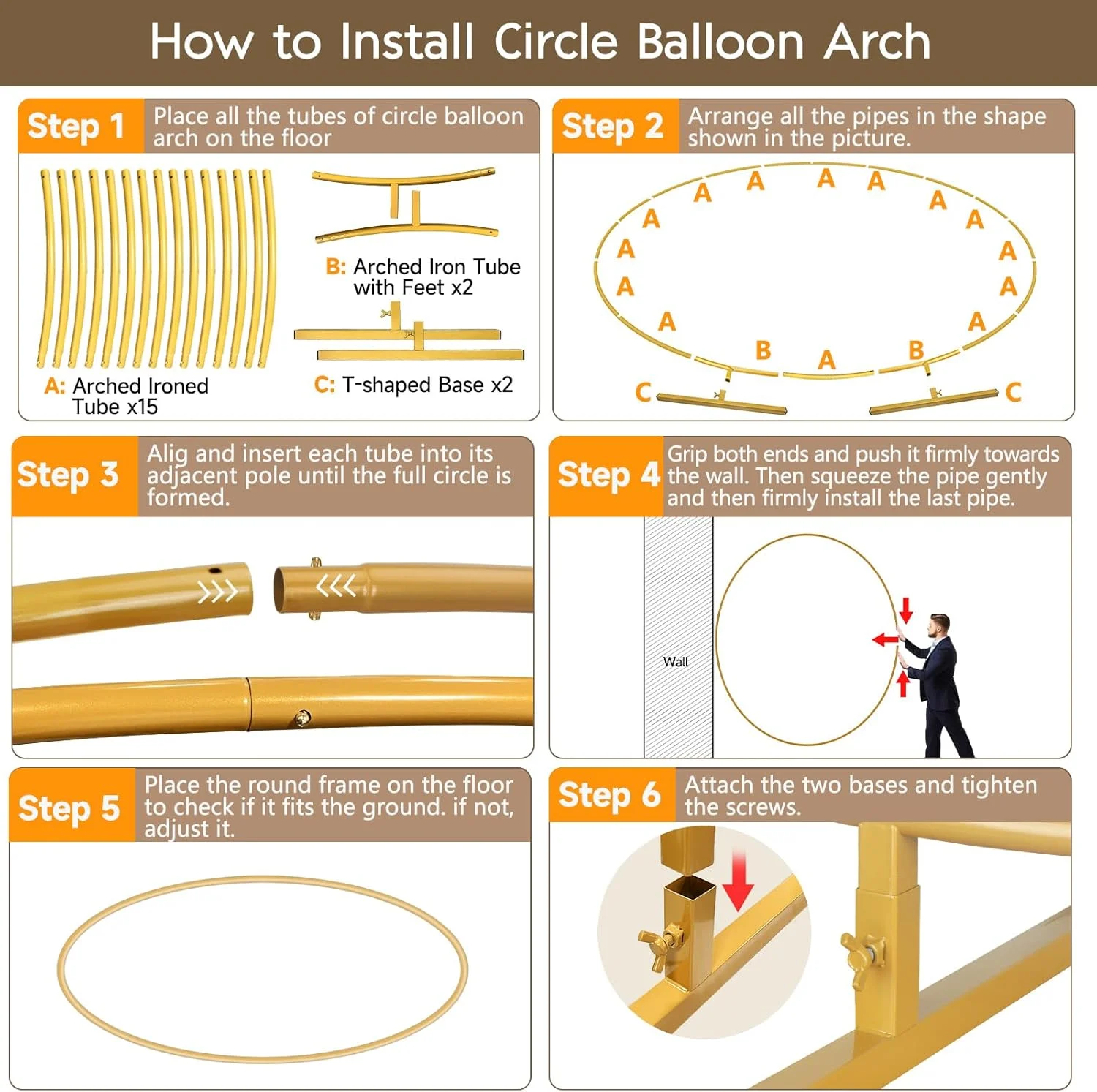 پایه پس زمینه دایره ای طلایی برای بادکنک آرایی، مناسب برای تزئینات جشن تولد، مهمانی، جشن نوزاد، دکور گل، مراسم سالگرد و عروسی - ارتفاع 2.2 متر