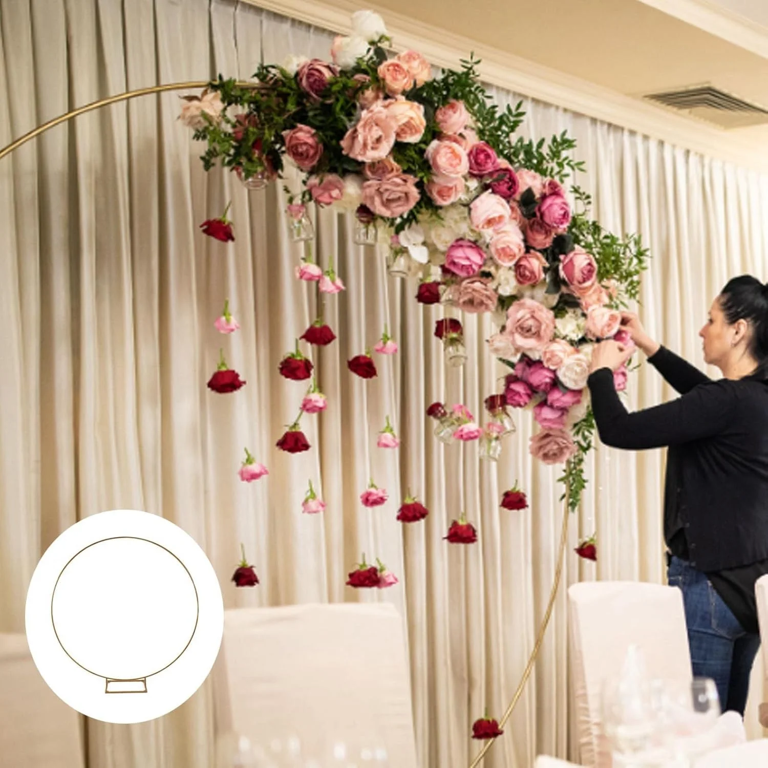 پایه پس زمینه دایره ای طلایی، قاب کمانی دایره ای فلزی برای عروسی، مونتاژ آسان، برای مهمانی ها و جشن فارغ التحصیلی پایه پس زمینه دایره ای طلایی، قاب کمانی دایره ای فلزی برای عروسی، مونتاژ آسان، برای مهمانی ها و جشن فارغ التحصیلی