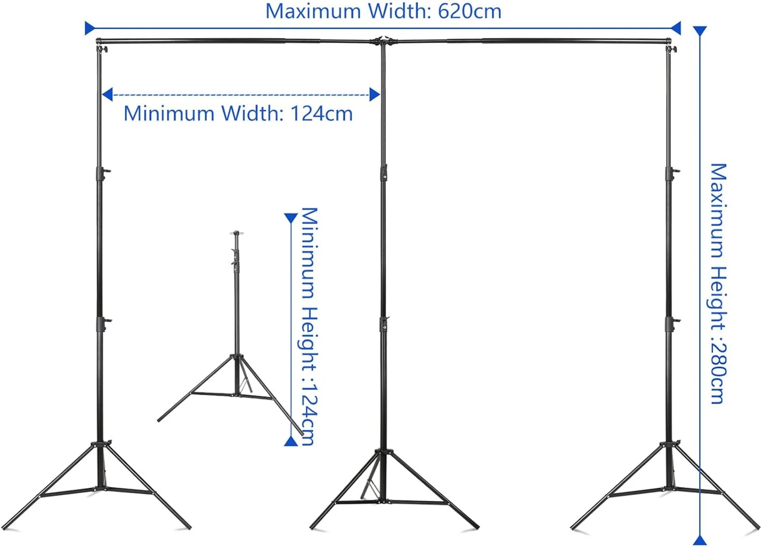 پایه پس زمینه استودیو Fawoonu 2.8 * 6 متری / 9 * 20 فوت، قاب پس زمینه عکاسی قابل تنظیم، سیستم پشتیبانی پس زمینه عکاسی با 8 عدد گیره پس زمینه + کیف حمل