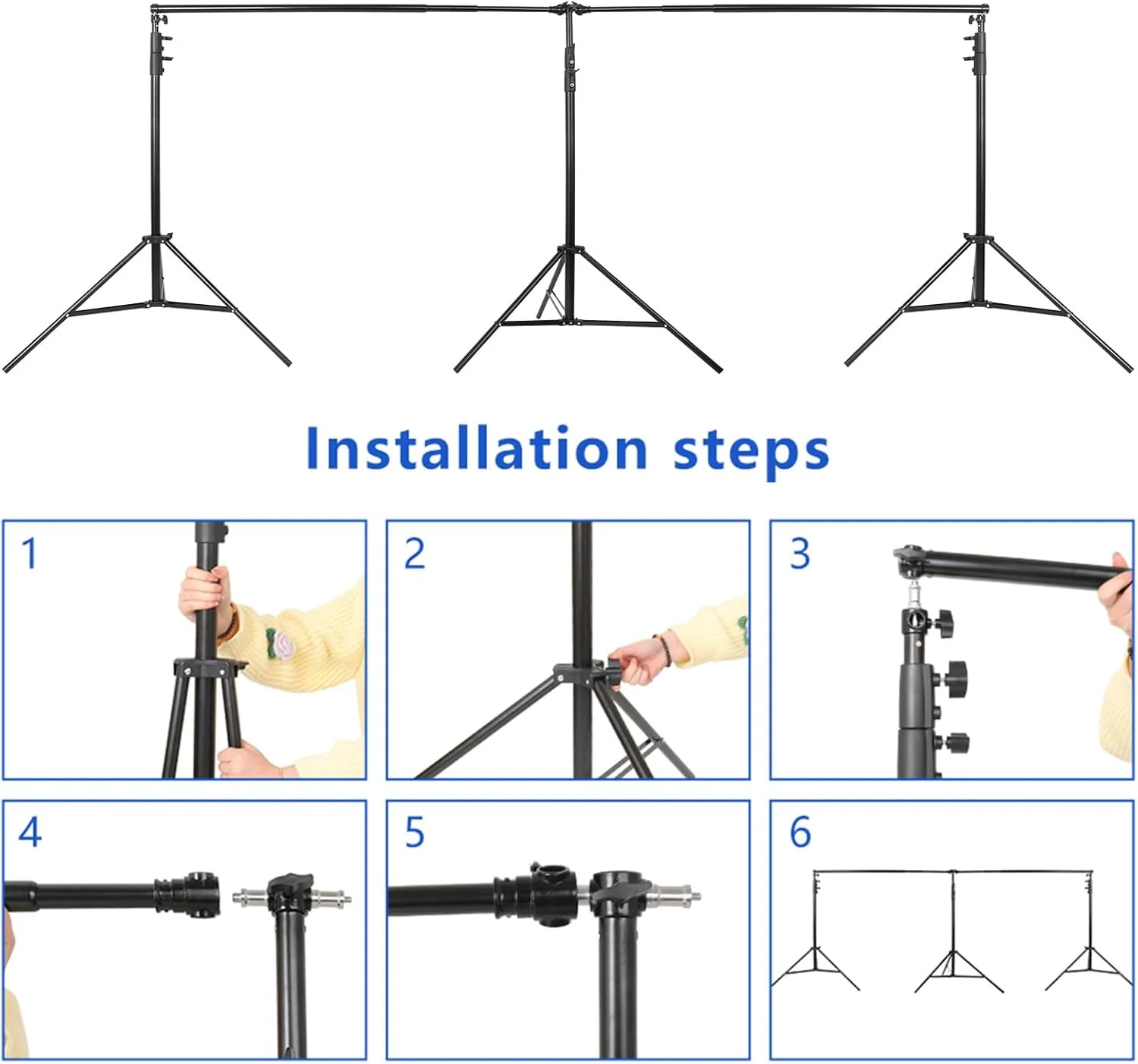 پایه پس زمینه استودیو Fawoonu 2.8 * 6 متری / 9 * 20 فوت، قاب پس زمینه عکاسی قابل تنظیم، سیستم پشتیبانی پس زمینه عکاسی با 8 عدد گیره پس زمینه + کیف حمل