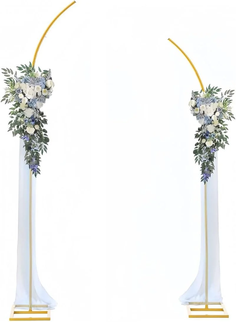 استند طاق فلزی مراسم عروسی، استند پس زمینه طاق با بالای خمیده طلایی، قاب طاق گل برای تزئین پس زمینه جشن تولد، سالگرد، جشن نوزاد