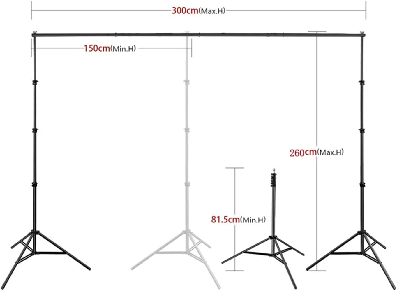 پایه های پس زمینه 2.6 * 3 متری آلیاژ آلومینیومی سیستم پشتیبانی پس زمینه برای استودیو عکس عکاسی با کیف