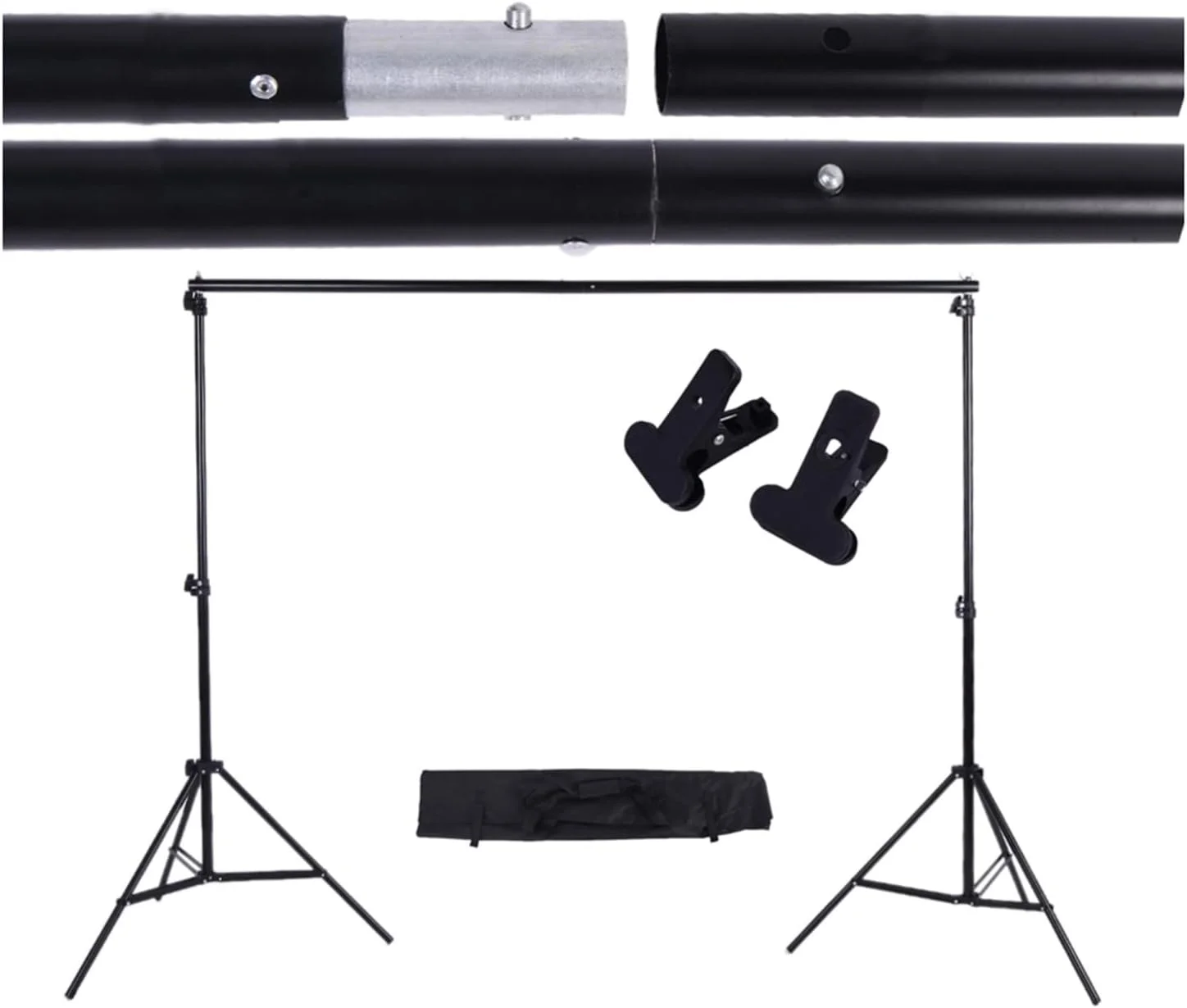 پایه фон عکاسی 2 * 3 متری با گیره: کیت میله фон استودیویی قابل تنظیم پایه фон عکاسی 2 * 3 متری با گیره: کیت میله фон استودیویی قابل تنظیم