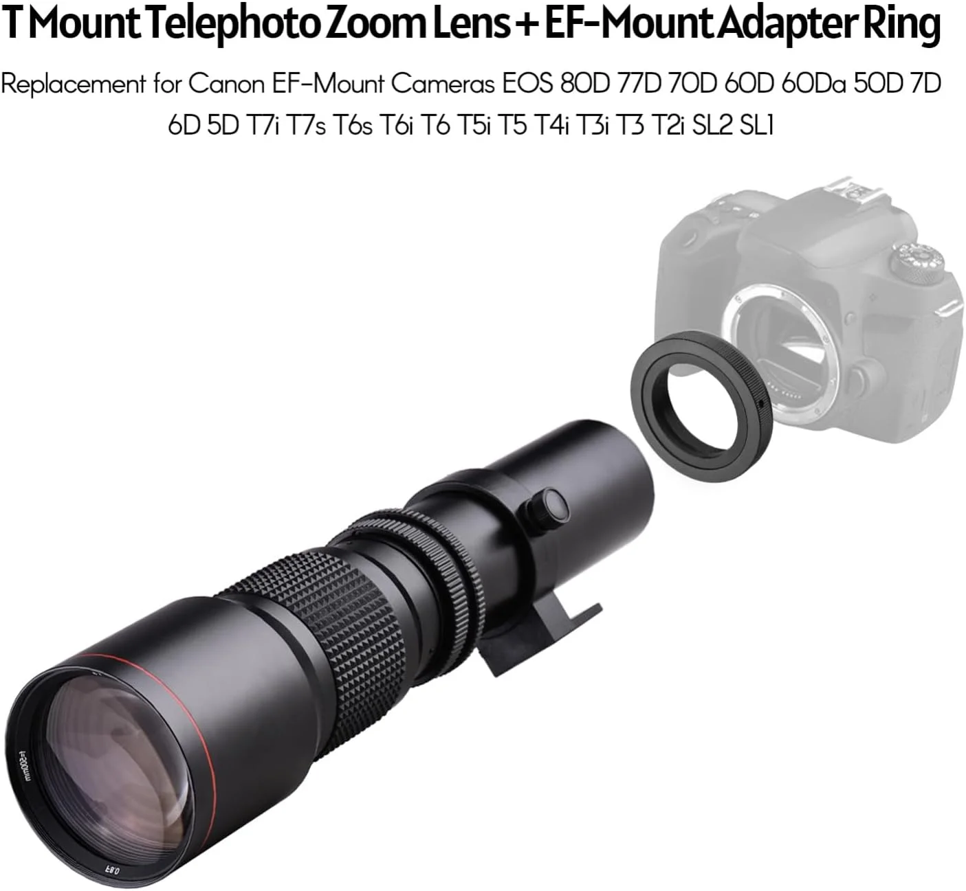لنز سوپر تله فوتو دوربین Labymos 500mm F/8.0-32 دستی با مانت T + فیلتر UV/CPL/FLD + لنز تله کانورتور 2X 500mm + حلقه آداپتور T2-EOS جایگزین برای EOS Rebel T7 T7i T6 T6i T5 80D 77D 700D