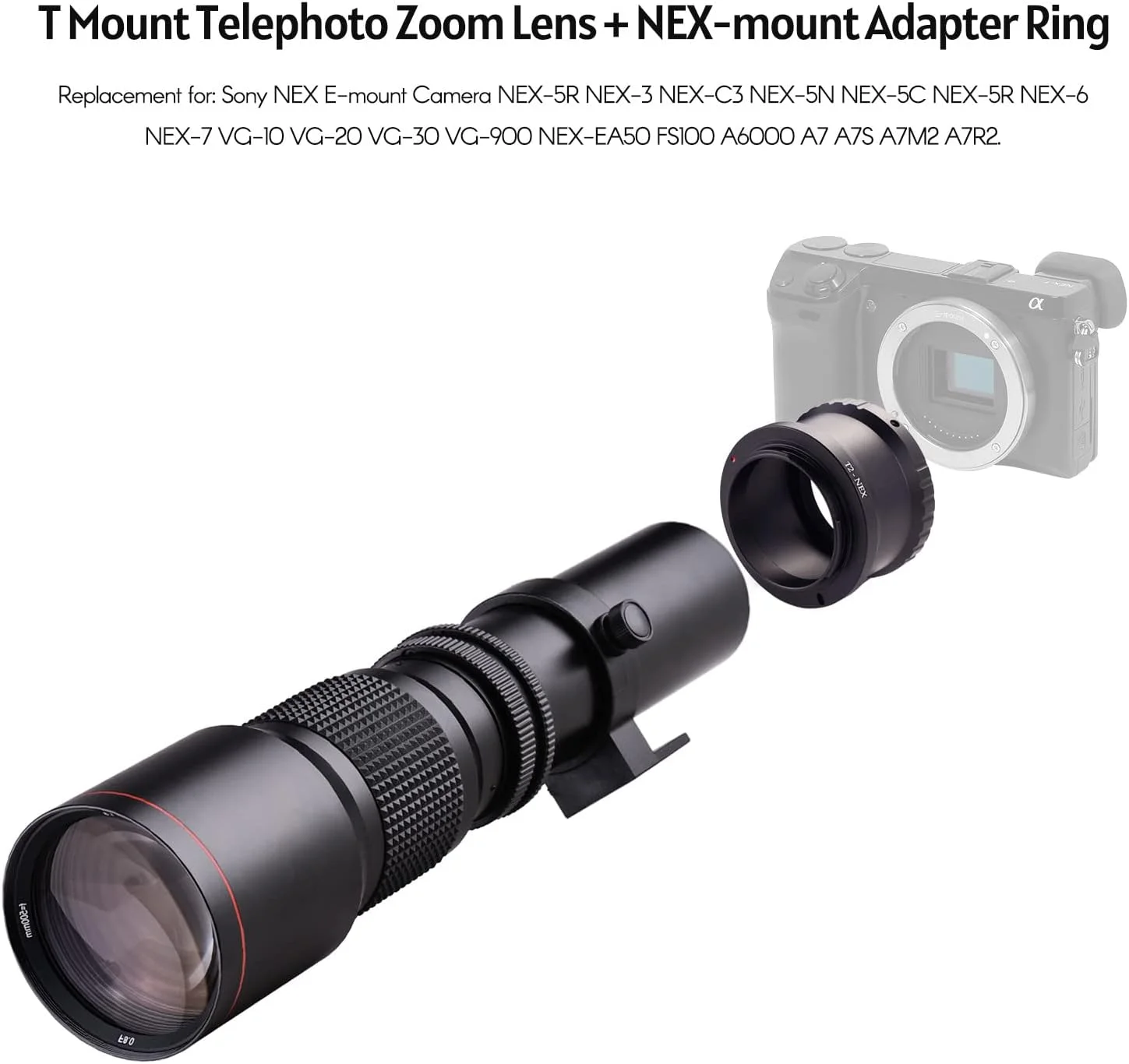 لنز سوپر تله فوتو 500 میلیمتری F 8 0 32 با پوشش چند لایه به همراه کیت حلقه آداپتور T Mount به NEX E برای دوربینهای A9 A7 A7R A7S A5000 A6000 A6500 7 5 6 لنز سوپر تله فوتو 500 میلیمتری F 8 0 32 با پوشش چند لایه به همراه کیت حلقه آداپتور T Mount به NEX E برای دوربینهای A9 A7 A7R A7S A5000 A6000 A6500 7 5 6