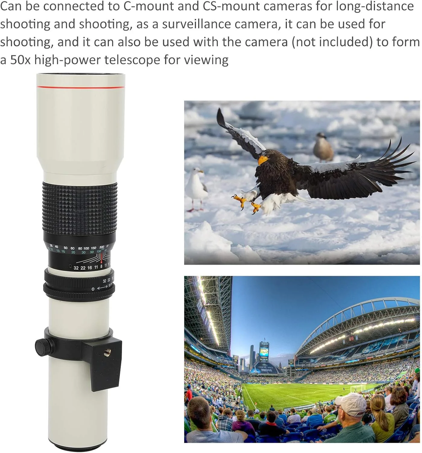 لنز تله فوتو 500mm F8F32 - فوکوس دستی - لنز تله فوتو ثابت قابل حمل برای دوربین های نیکون با مانت F (سفید) لنز تله فوتو 500mm F8F32 - فوکوس دستی - لنز تله فوتو ثابت قابل حمل برای دوربین های نیکون با مانت F (سفید)