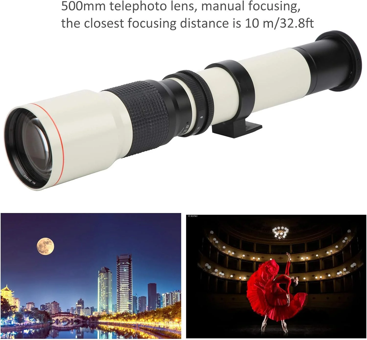 لنز تله فوتو 500mm F8F32 - فوکوس دستی - لنز تله فوتو ثابت قابل حمل برای دوربین های نیکون با مانت F (سفید) لنز تله فوتو 500mm F8F32 - فوکوس دستی - لنز تله فوتو ثابت قابل حمل برای دوربین های نیکون با مانت F (سفید)