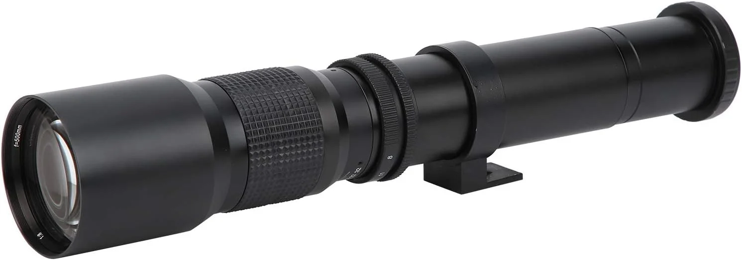 لنز تله فوتو 500mm F8F32 با فوکوس دستی - به همراه تله کانورتور 2X - لنز تله فوتو دوربین قابل حمل - ساختار تمام فلزی - برای مانت Olympus OM (مشکی)