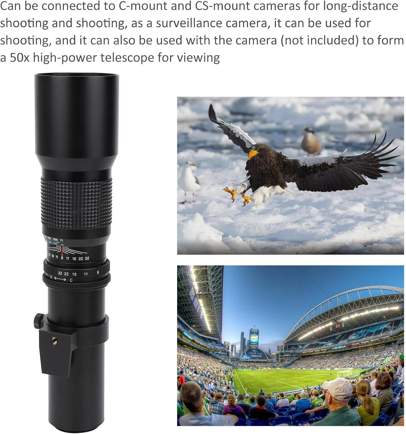 لنز تله فوتو 500mm F8F32 با فوکوس دستی - به همراه تله کانورتور 2X - لنز تله فوتو دوربین قابل حمل - ساختار تمام فلزی - برای مانت Olympus OM (مشکی)
