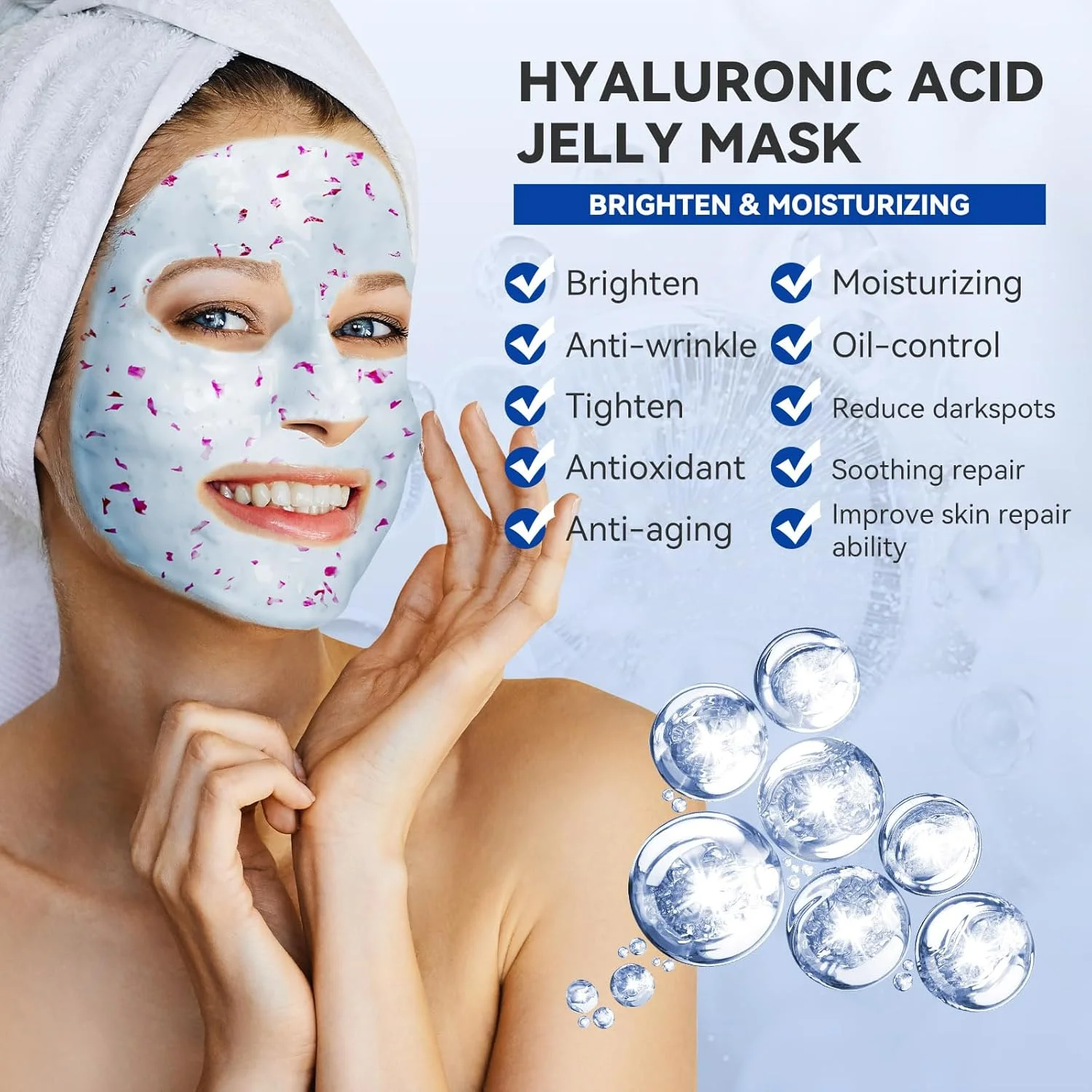 ماسک صورت کاسه ای، مراقبت روزانه پوست، روشن کننده و مغذی، ماسک ژله ای حرفه ای (ماسک ژله ای هیالورونیک اسید)