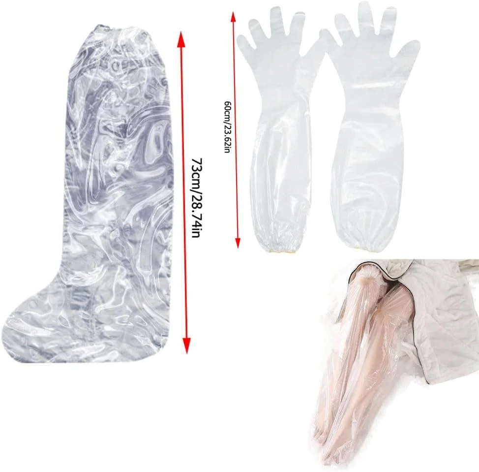 10 ست ماسک پا پلاستیکی یکبار مصرف مرطوب کننده جوراب ساق بلند پلاستیکی ماسک بازو دستکش مرطوب کننده آستین بازو ماسک پا برای دست های خشک مرطوب کننده بازو پا لوسیون بدن کرم مرطوب کننده